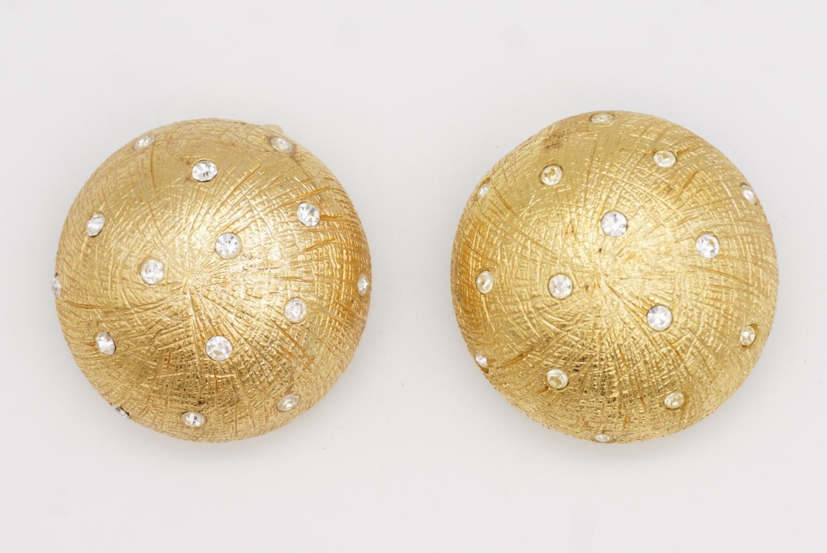 Christian Dior Años 80 Vintage Pendientes Cúpula Grandes Cristales Redondos Estrellas Texturizados en venta 2