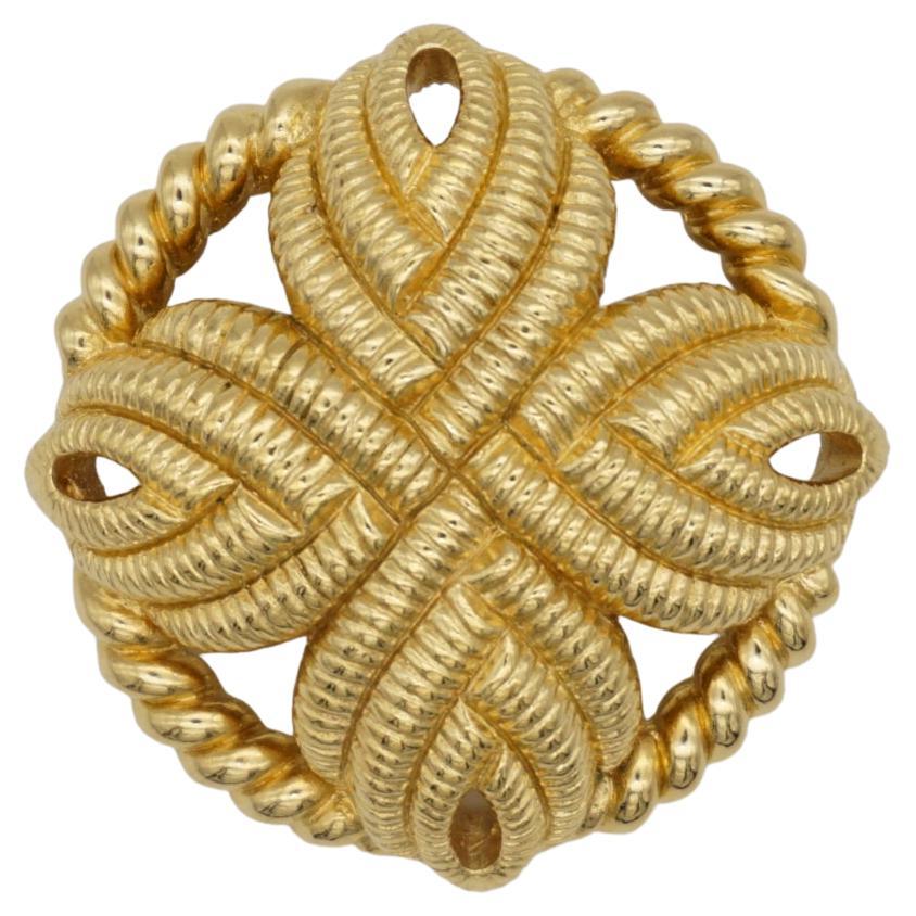 Christian Dior 1980s Vintage Textured Round Openwork Twist Knot Bow Gold Brooch For Sale