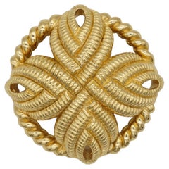 Christian Dior 1980s Vintage Textured Round Openwork Twist Knot Bow Gold Brooch
