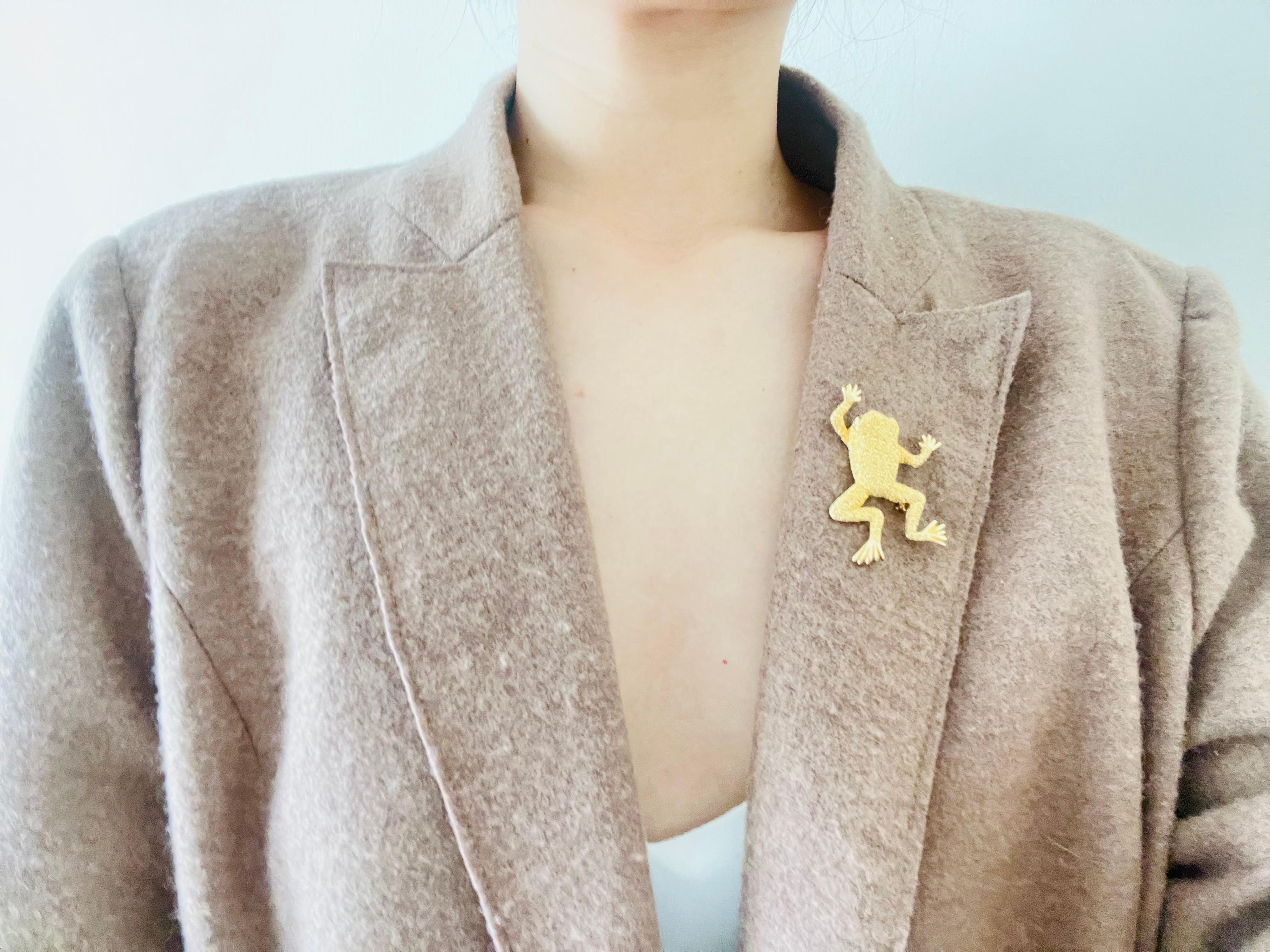 Spilla Christian Dior 1980 Vintage con texture vivace e simpatica rana nuotatrice saltellante in vendita 1