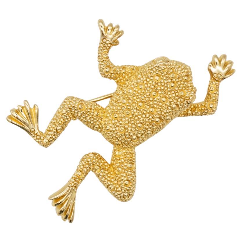 Christian Dior 1980s Vintage Textured Vivid Cute Jumping Swimming Frog Brooch For Sale