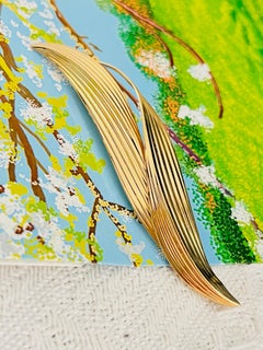 Christian Dior 1980s Vintage Textured Vivid Double Layer Leaf Extra Long Brooch