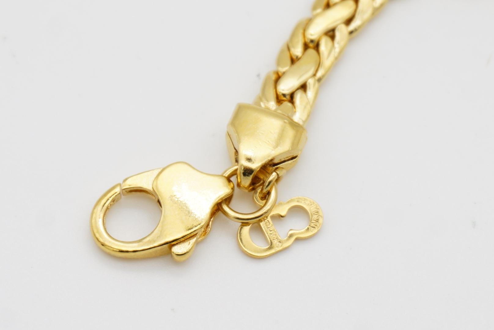 Christian Dior 1980s Vintage Trio Kiss Cross X Link Crystals Gold Omega Bracelet 8