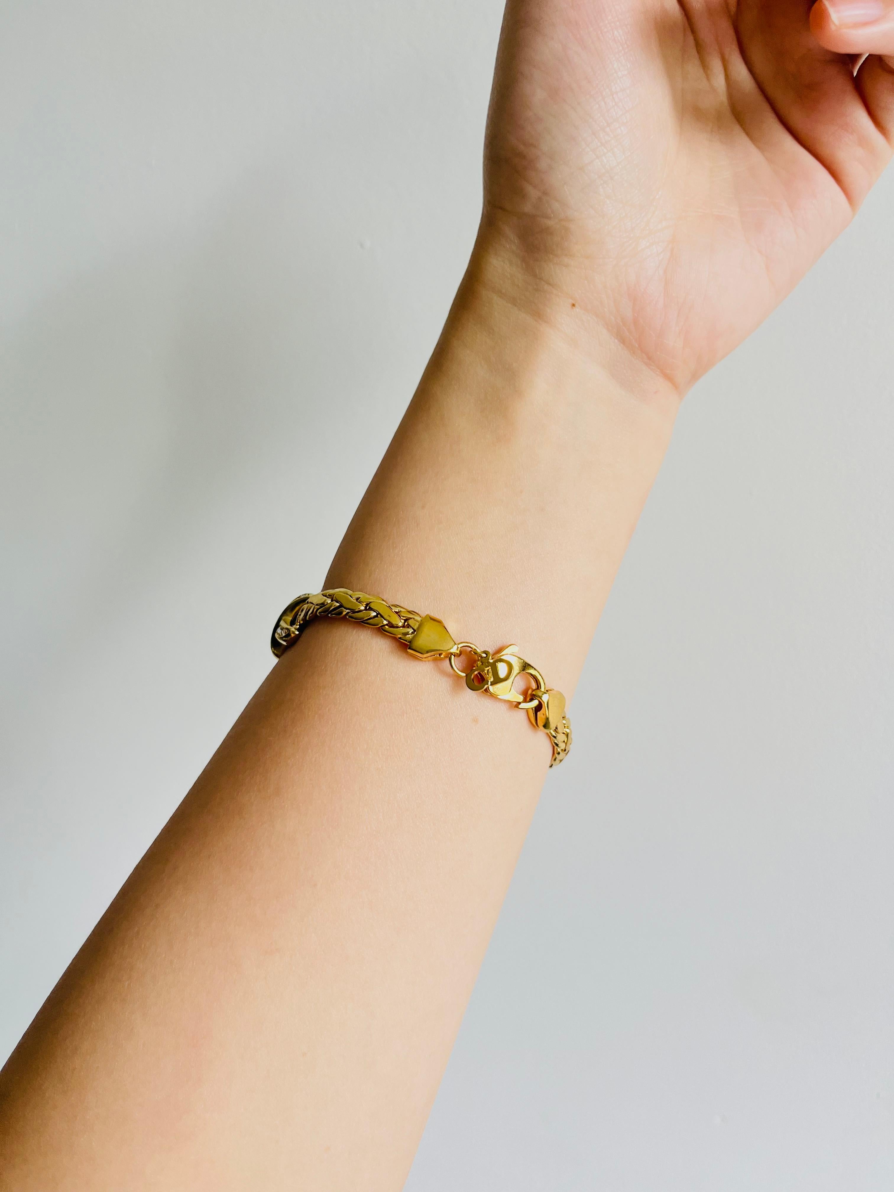 Christian Dior 1980s Vintage Trio Kiss Cross X Link Crystals Gold Omega Bracelet 1