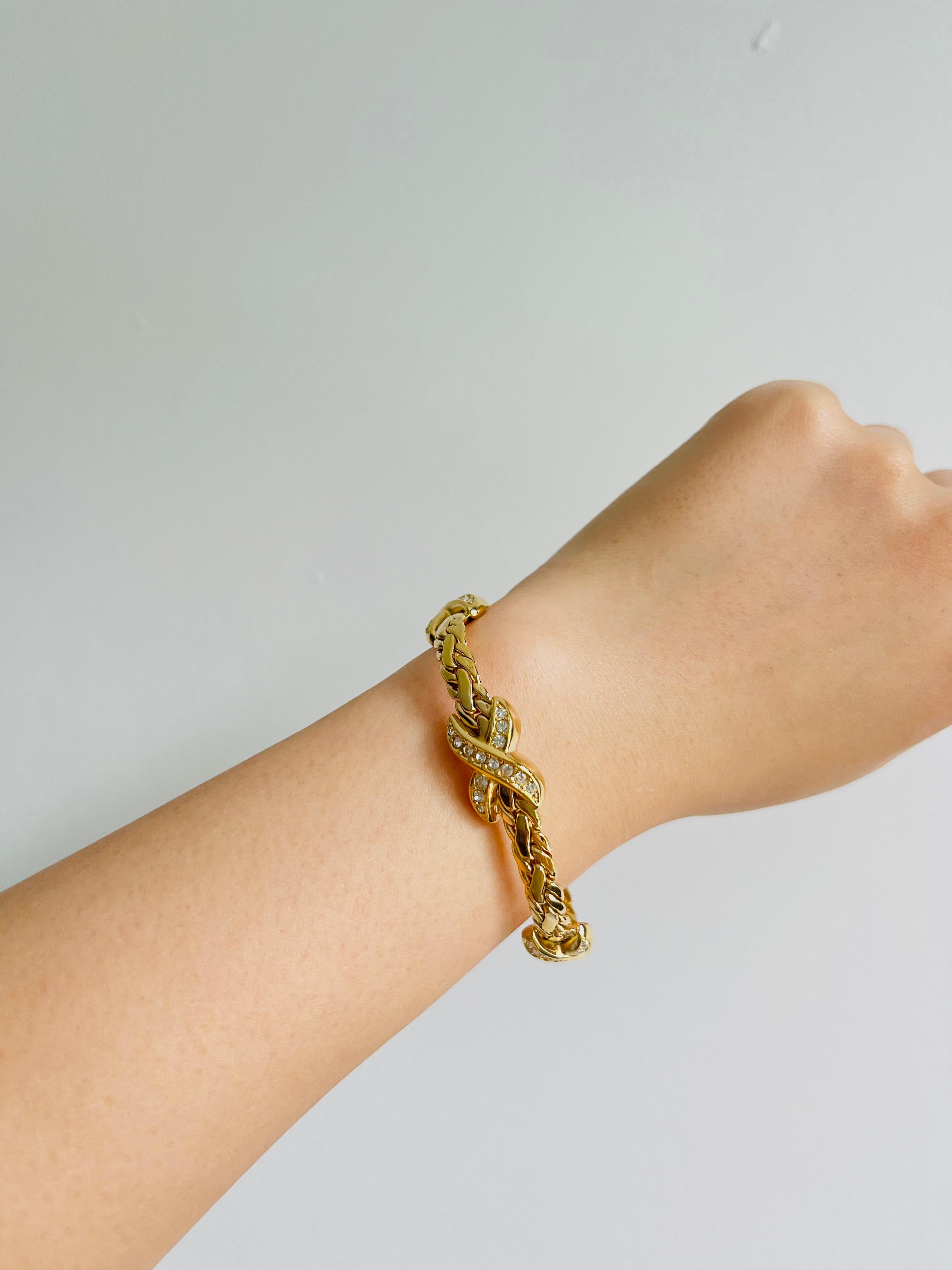 Christian Dior 1980s Vintage Trio Kiss Cross X Link Crystals Gold Omega Bracelet 2