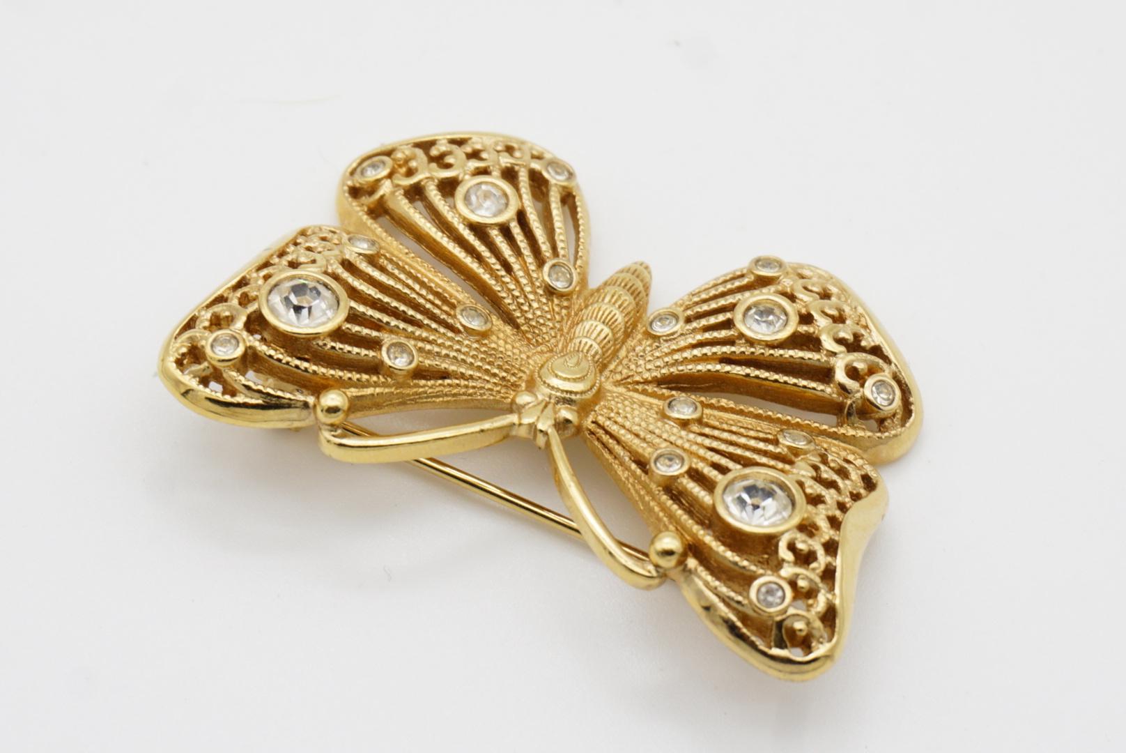 Christian Dior 1980s Vintage Vivid Butterfly Crystals Openwork Filigree Brooch 5