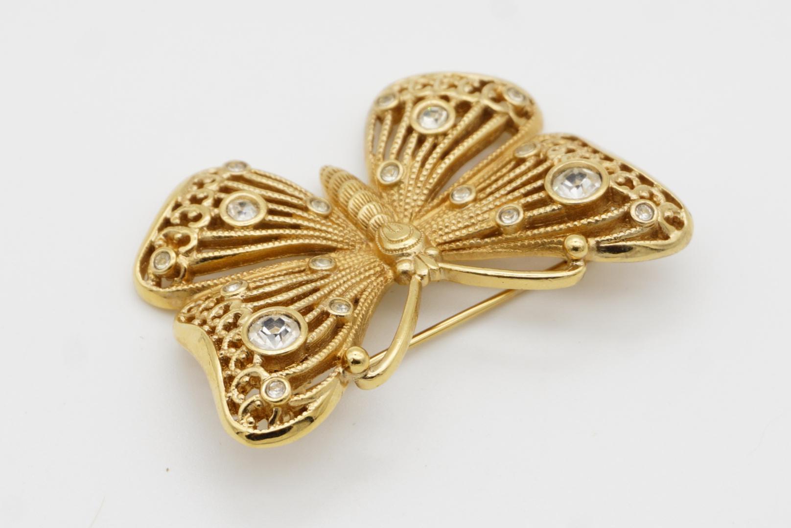 Christian Dior 1980s Vintage Vivid Butterfly Crystals Openwork Filigree Brooch 6