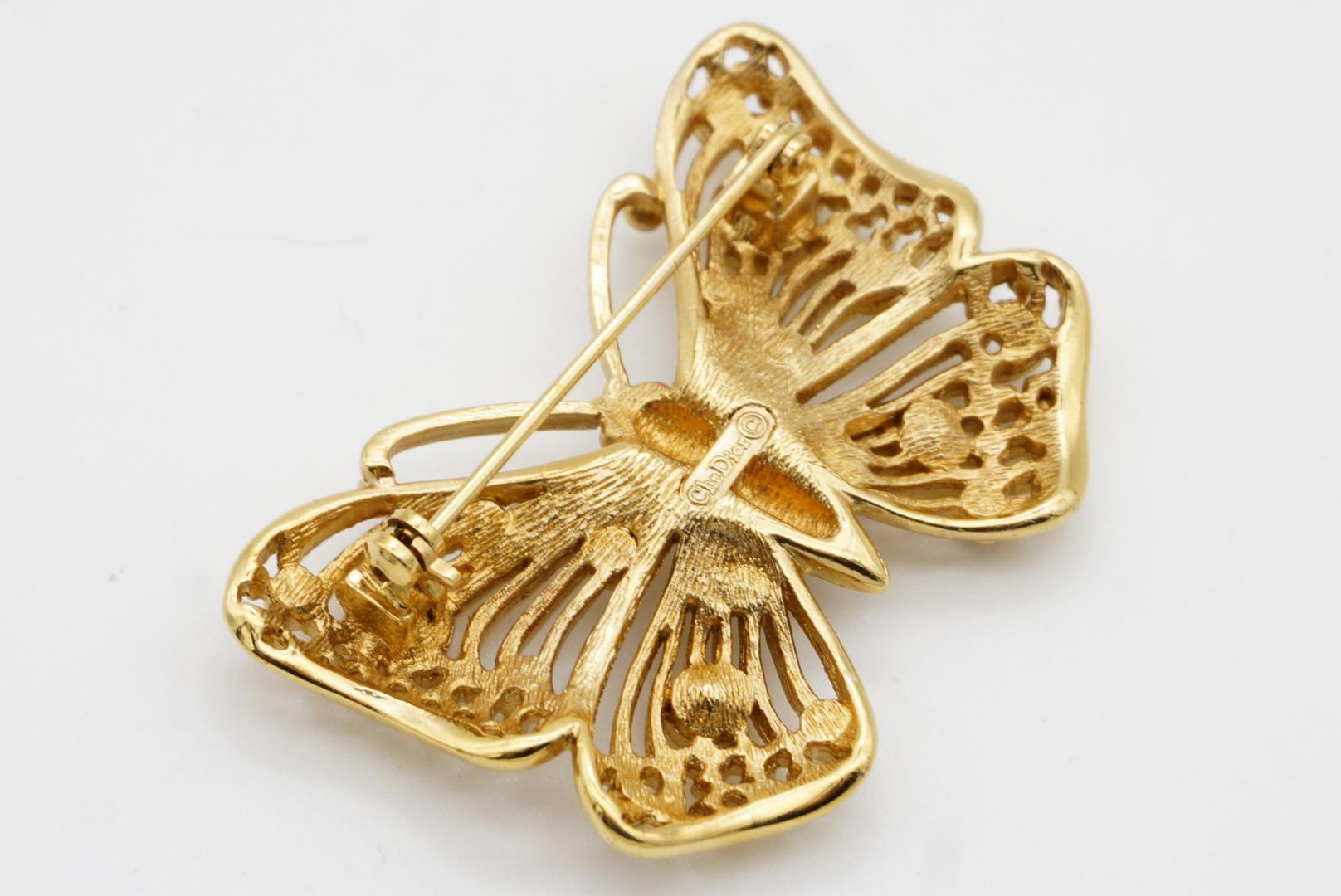 Christian Dior 1980s Vintage Vivid Butterfly Crystals Openwork Filigree Brooch 7