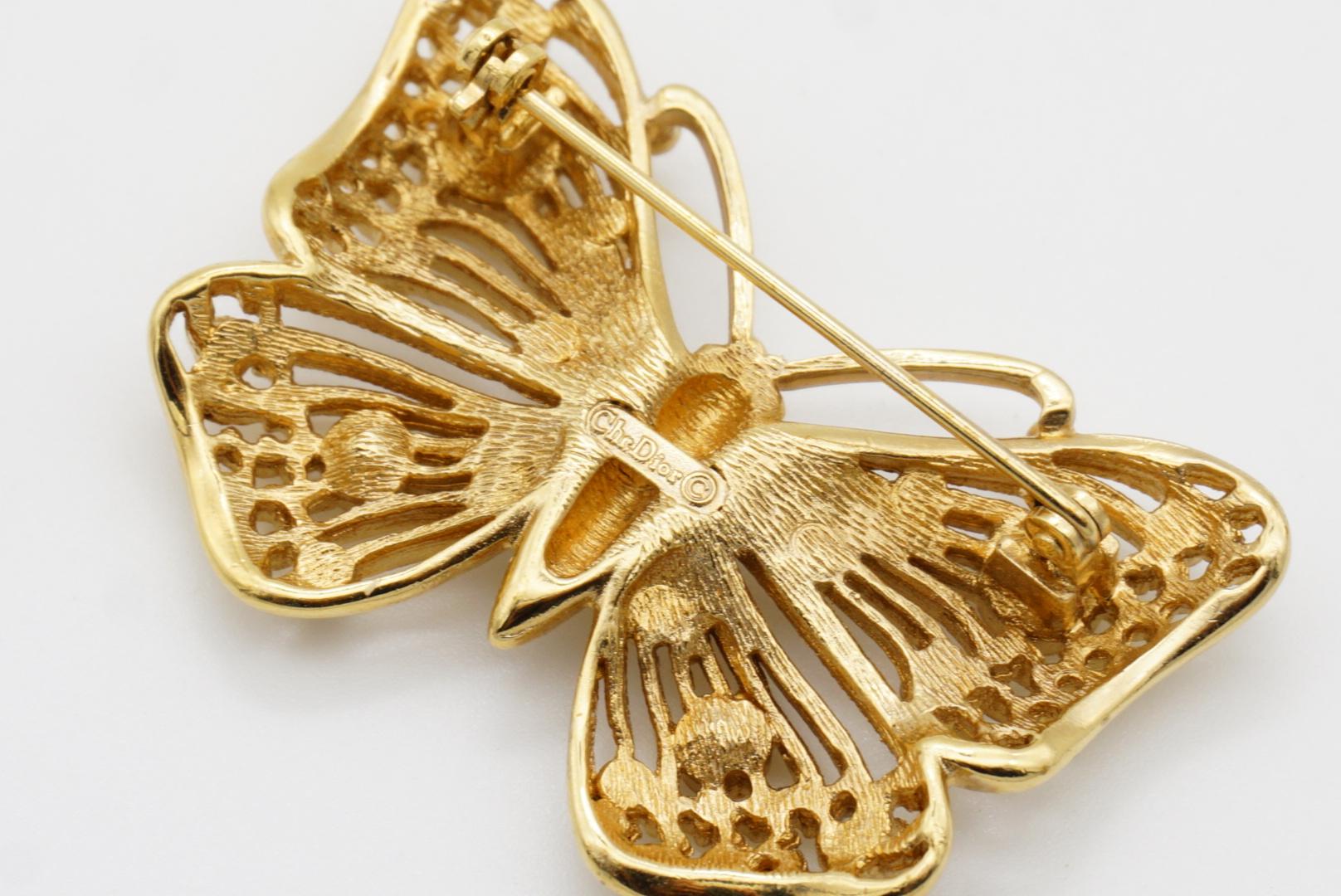 Christian Dior 1980s Vintage Vivid Butterfly Crystals Openwork Filigree Brooch 8