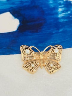 Christian Dior 1980s Vintage Vivid Butterfly Crystals Openwork Filigree Brooch