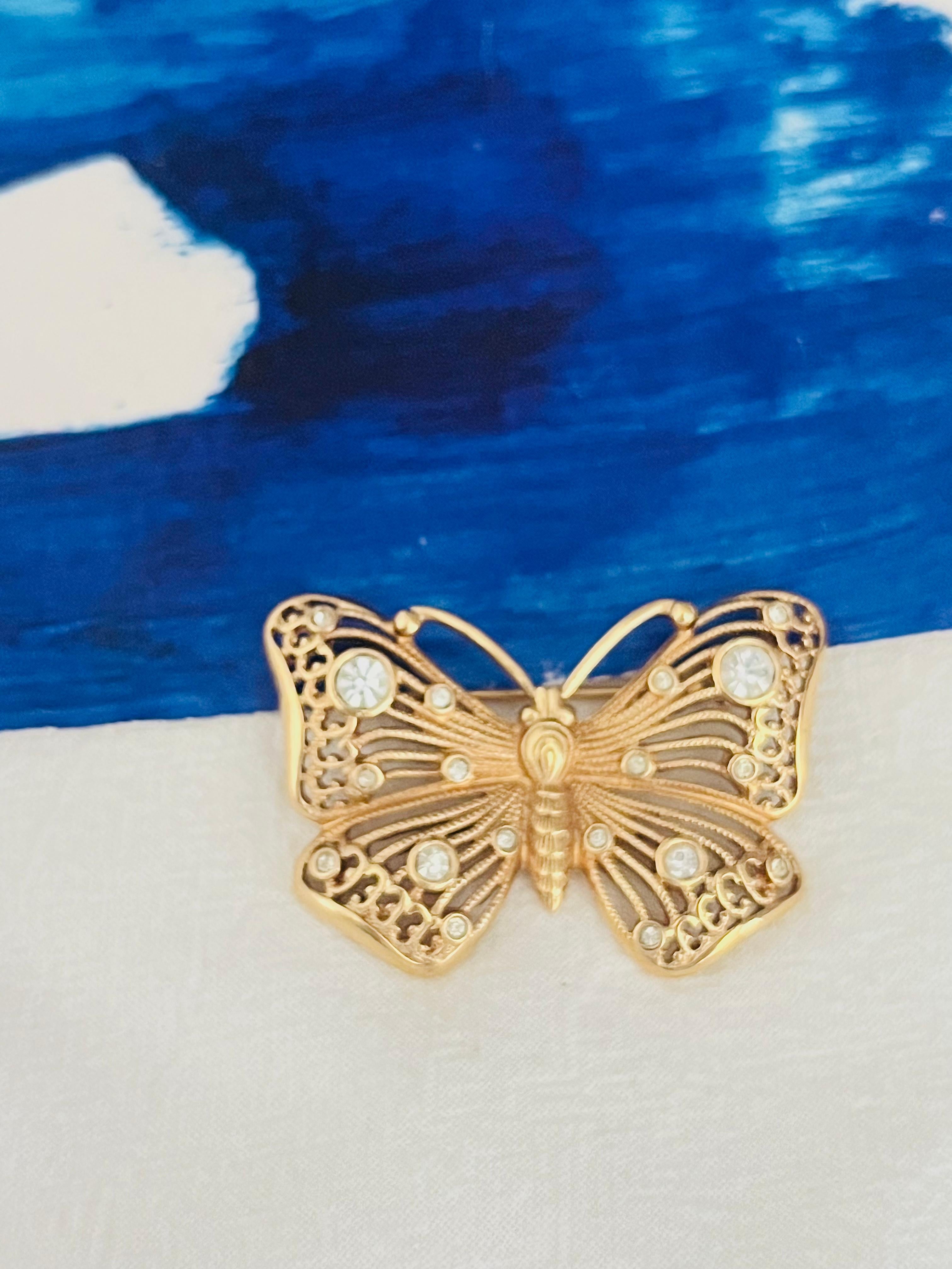 Art Deco Christian Dior 1980s Vintage Vivid Butterfly Crystals Openwork Filigree Brooch