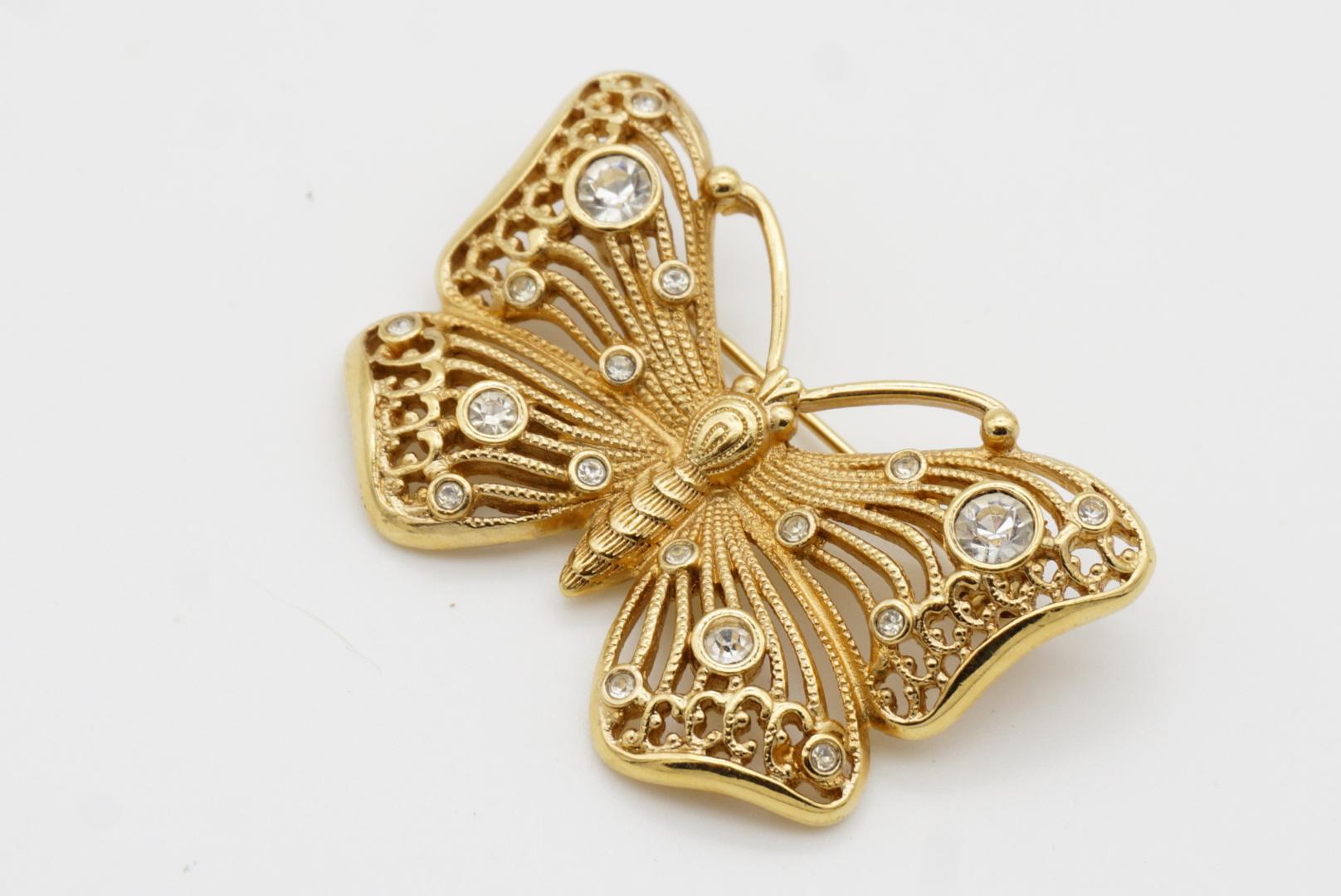 Christian Dior 1980s Vintage Vivid Butterfly Crystals Openwork Filigree Brooch 4