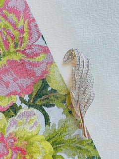 Christian Dior 1980s Vintage Vivid Wavy Crystal Long Feather Leaf Silver Brooch