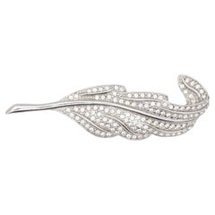 Christian Dior 1980s Vintage Vivid Wavy Crystal Long Feather Leaf Silver Brooch