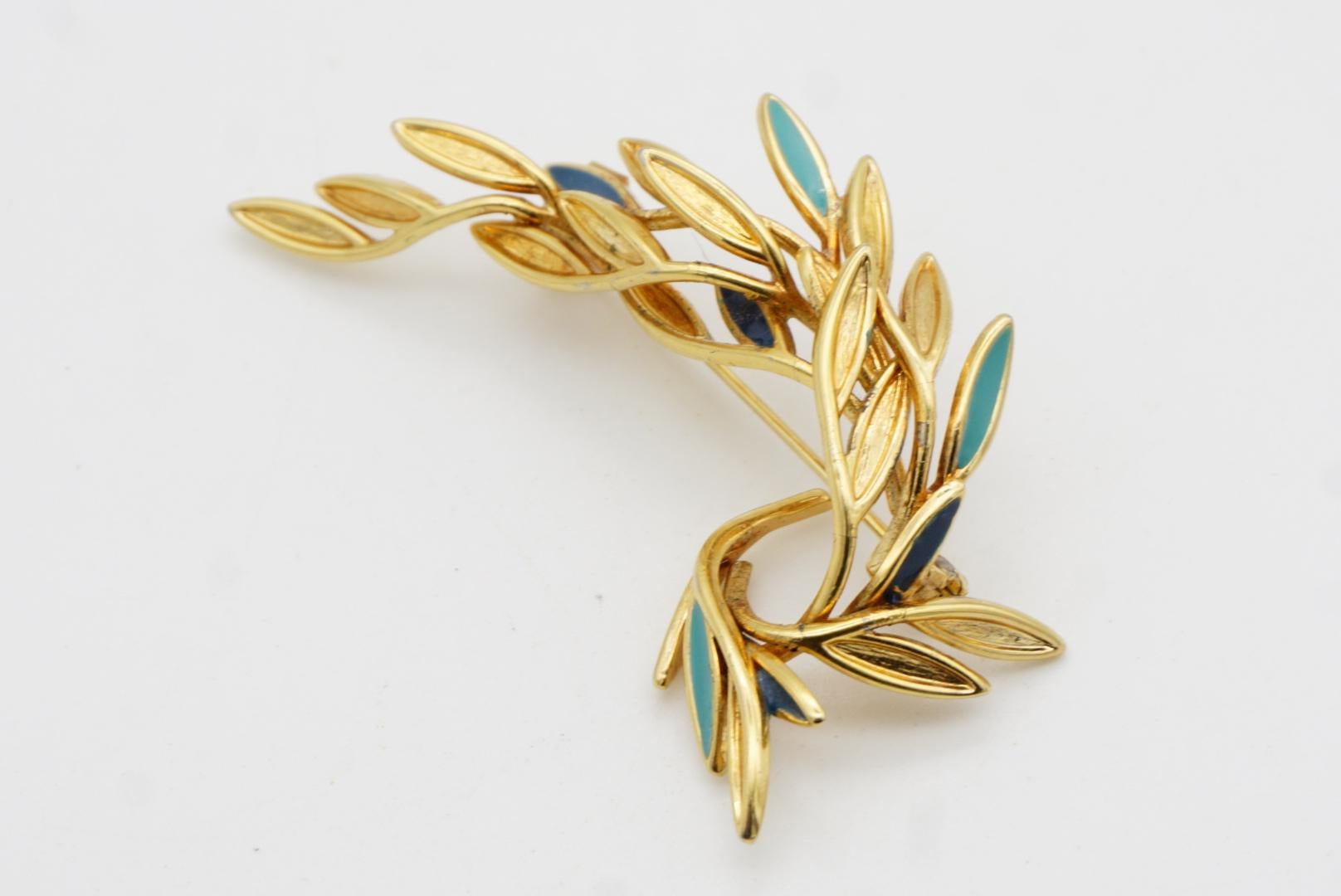 Christian Dior 1980s Vintage Broche ondulado remolino hoja turquesa azul marino pavo real pájaro en venta 5