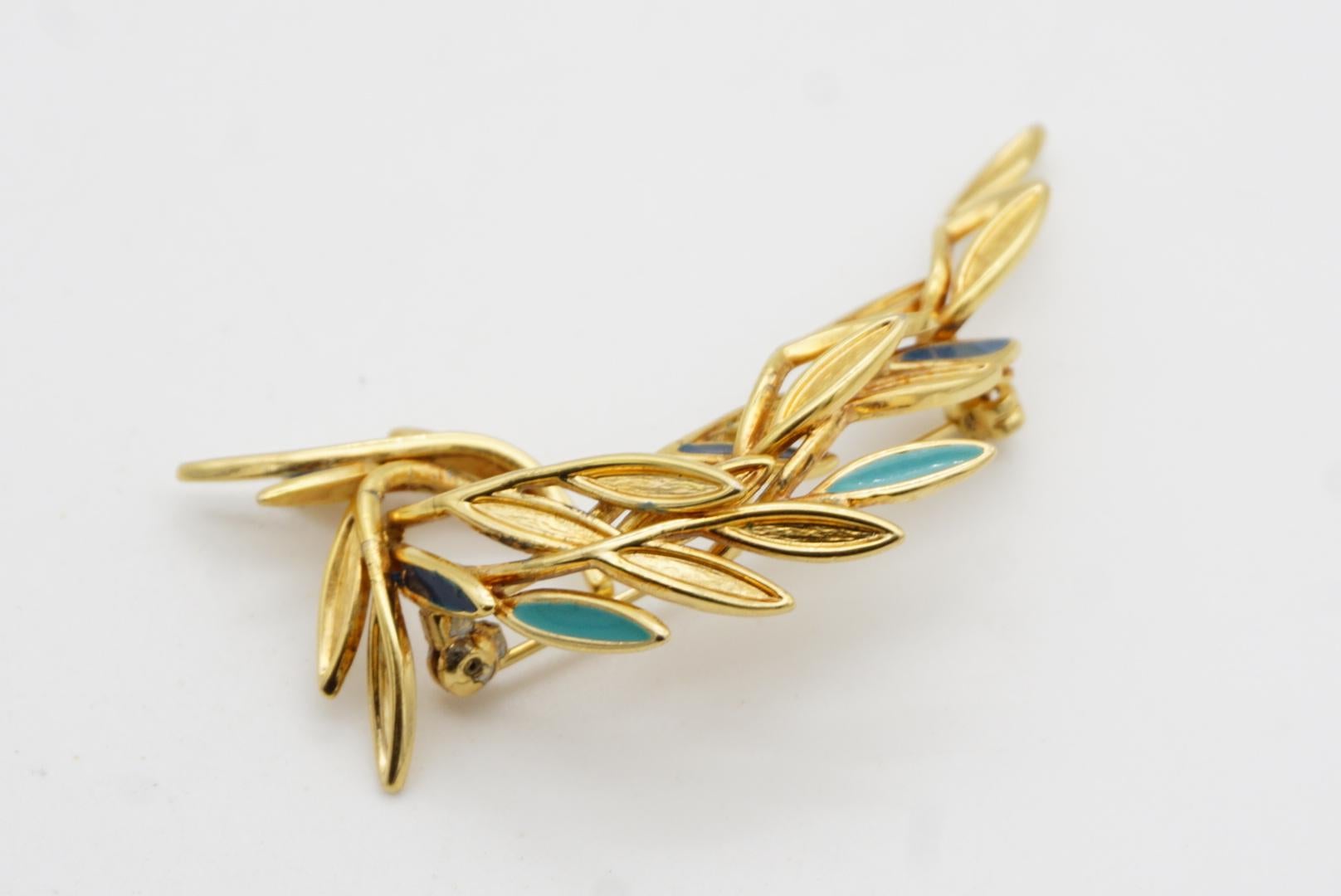 Christian Dior 1980s Vintage Broche ondulado remolino hoja turquesa azul marino pavo real pájaro en venta 6