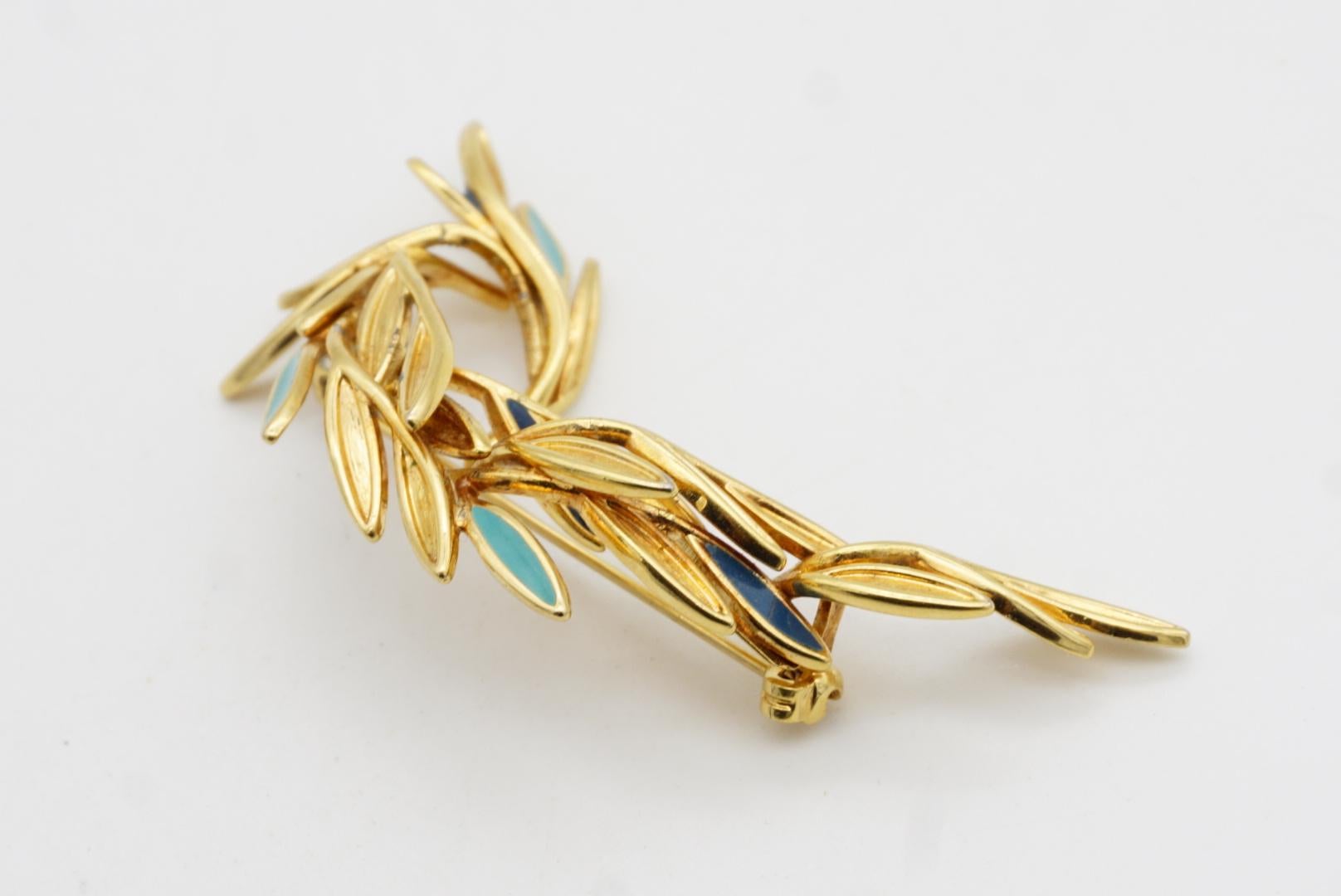 Christian Dior 1980s Vintage Broche ondulado remolino hoja turquesa azul marino pavo real pájaro en venta 7