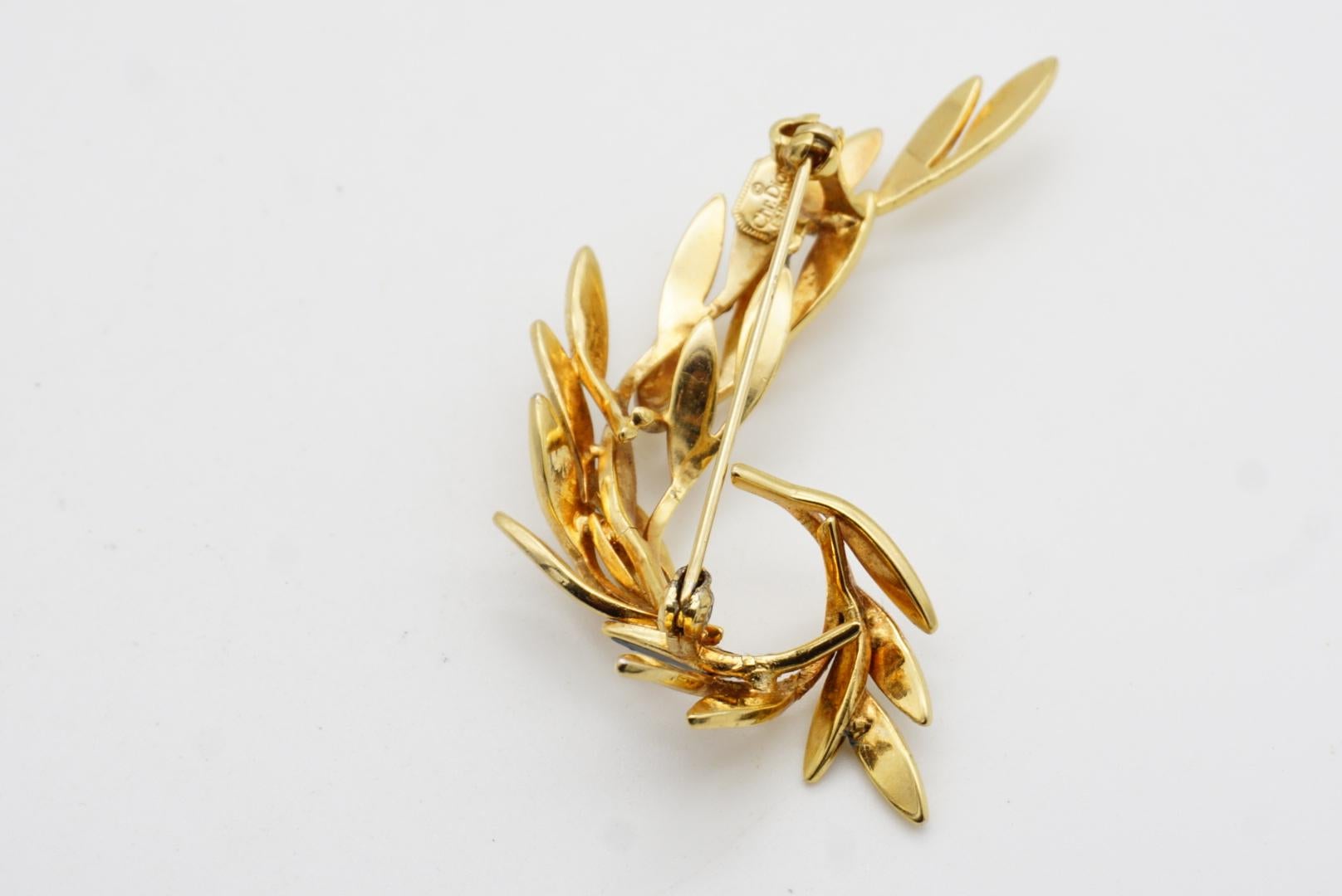 Christian Dior 1980s Vintage Broche ondulado remolino hoja turquesa azul marino pavo real pájaro en venta 9