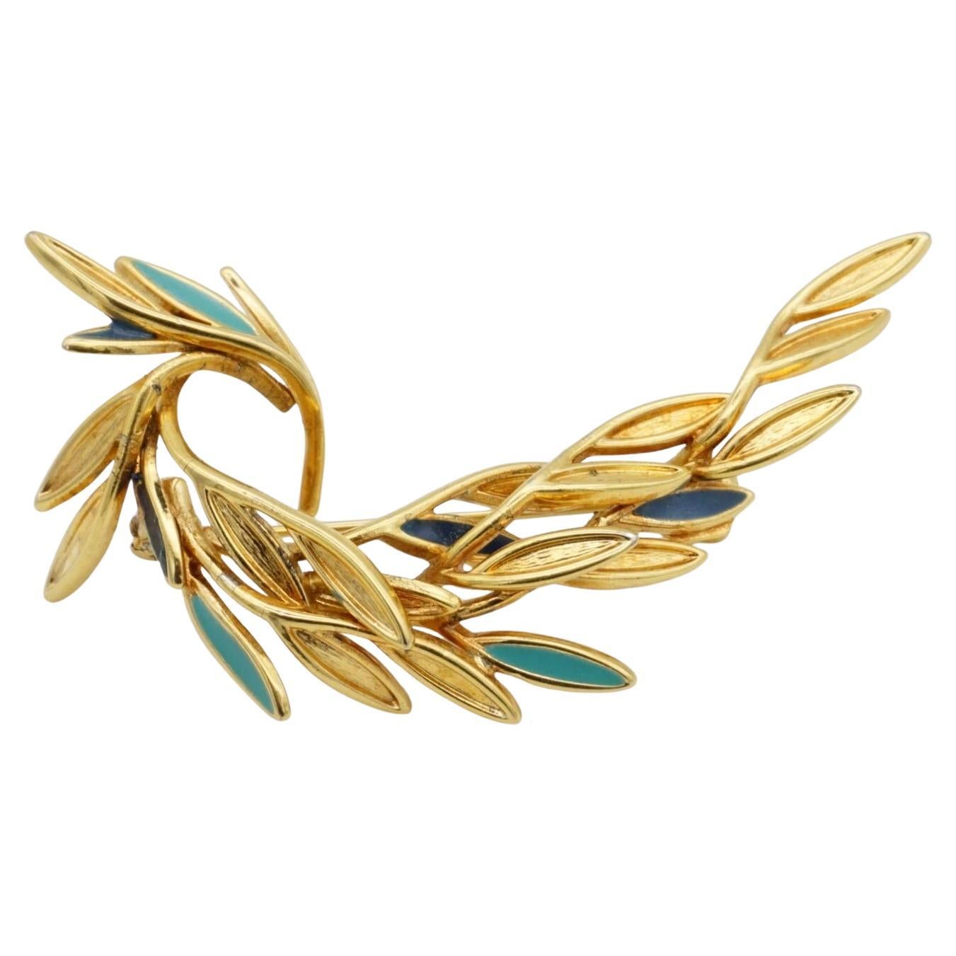 Christian Dior, broche oiseau paon bleu marine et turquoise, années 1980 en vente