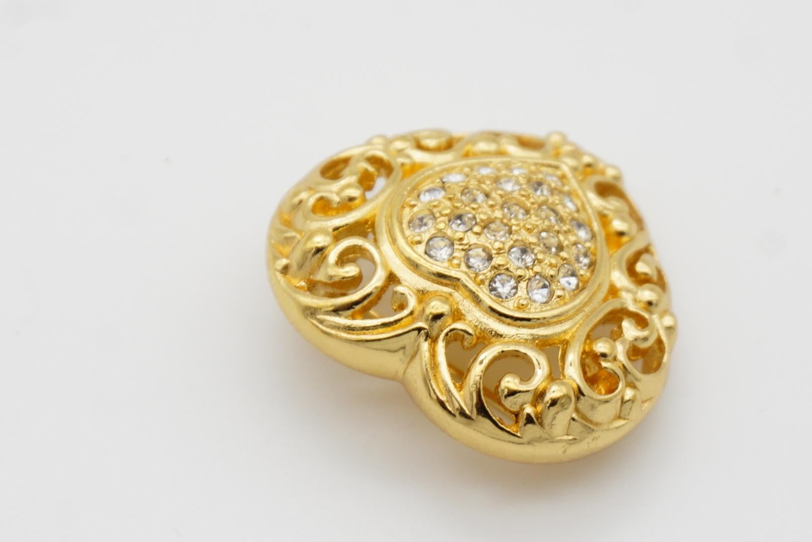 Christian Dior 1980s Vintage Baroque Crystals Heart Love Openwork Carved Brooch For Sale 6