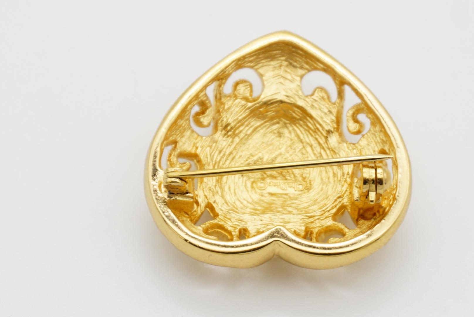 Christian Dior 1980s Vintage Baroque Crystals Heart Love Openwork Carved Brooch For Sale 9
