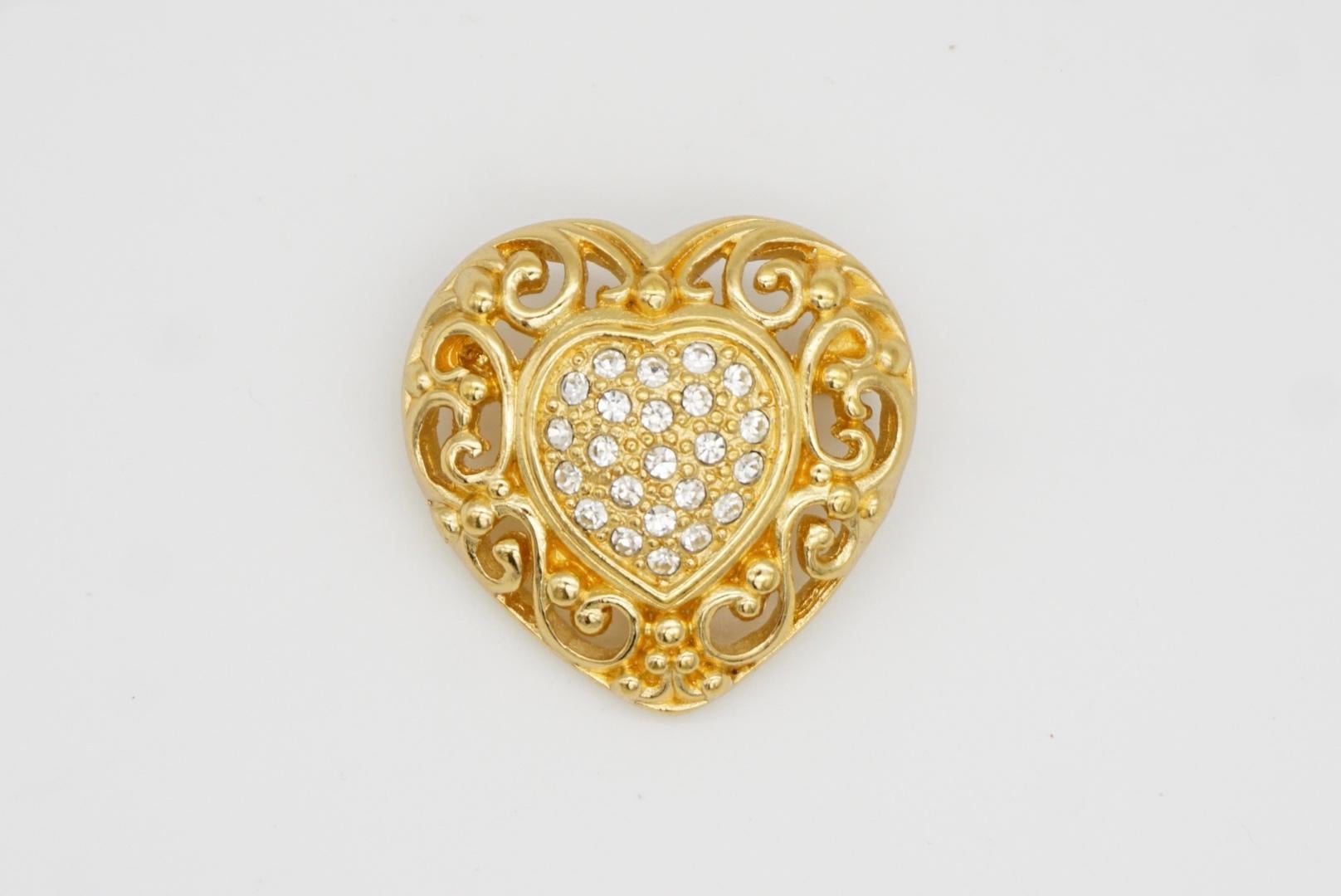 Christian Dior 1980s Vintage White Crystals Heart Love Openwork Carved Brooch For Sale 3