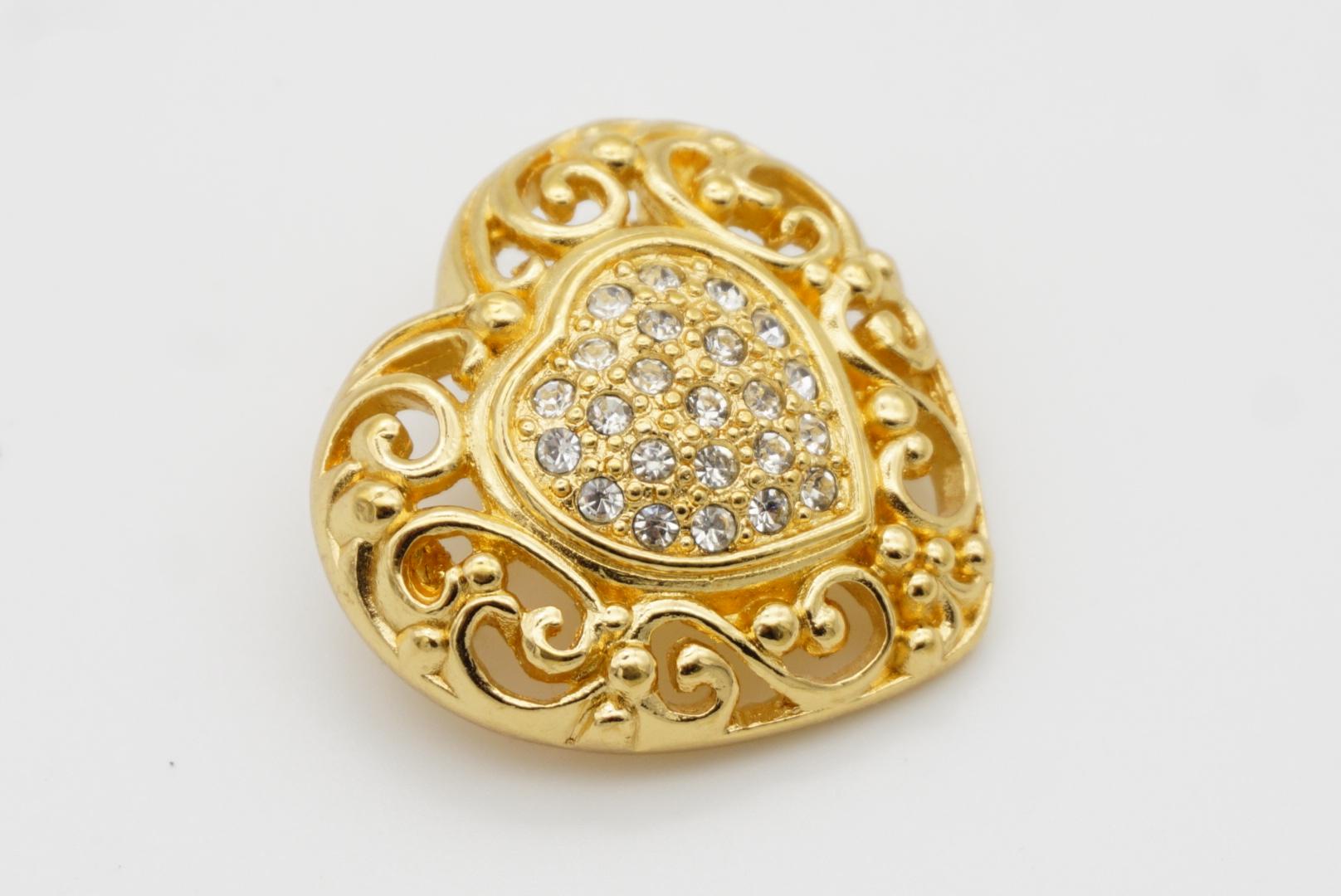 Christian Dior 1980s Vintage Baroque Crystals Heart Love Openwork Carved Brooch For Sale 4