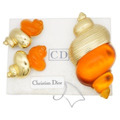 Christian Dior 1987 Robert Goossen Huge Cabochon Jelly Belly Orange Shell 2 Set