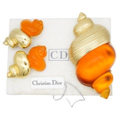Christian Dior 1987 Robert Goossen Iconic Large Orange Cabochon Shell Gold 2 Set