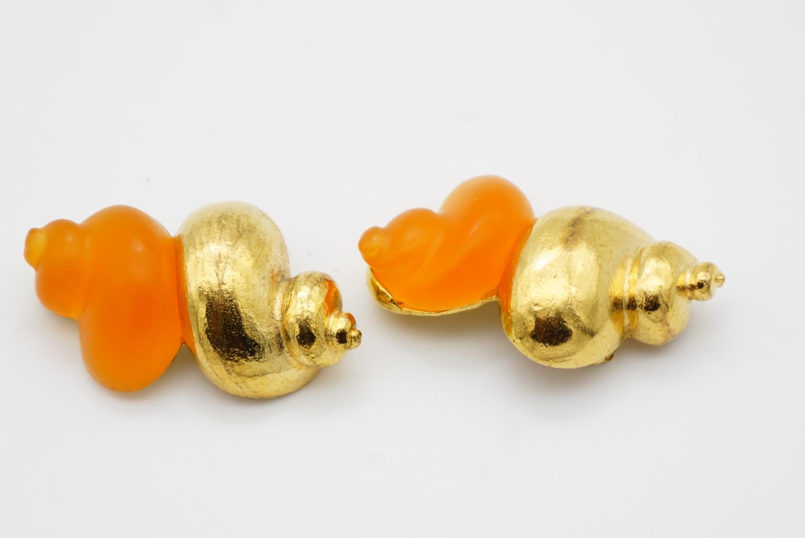 Christian Dior 1987 Robert Goossen Massive Orange Shell Torch Jelly Earrings 7