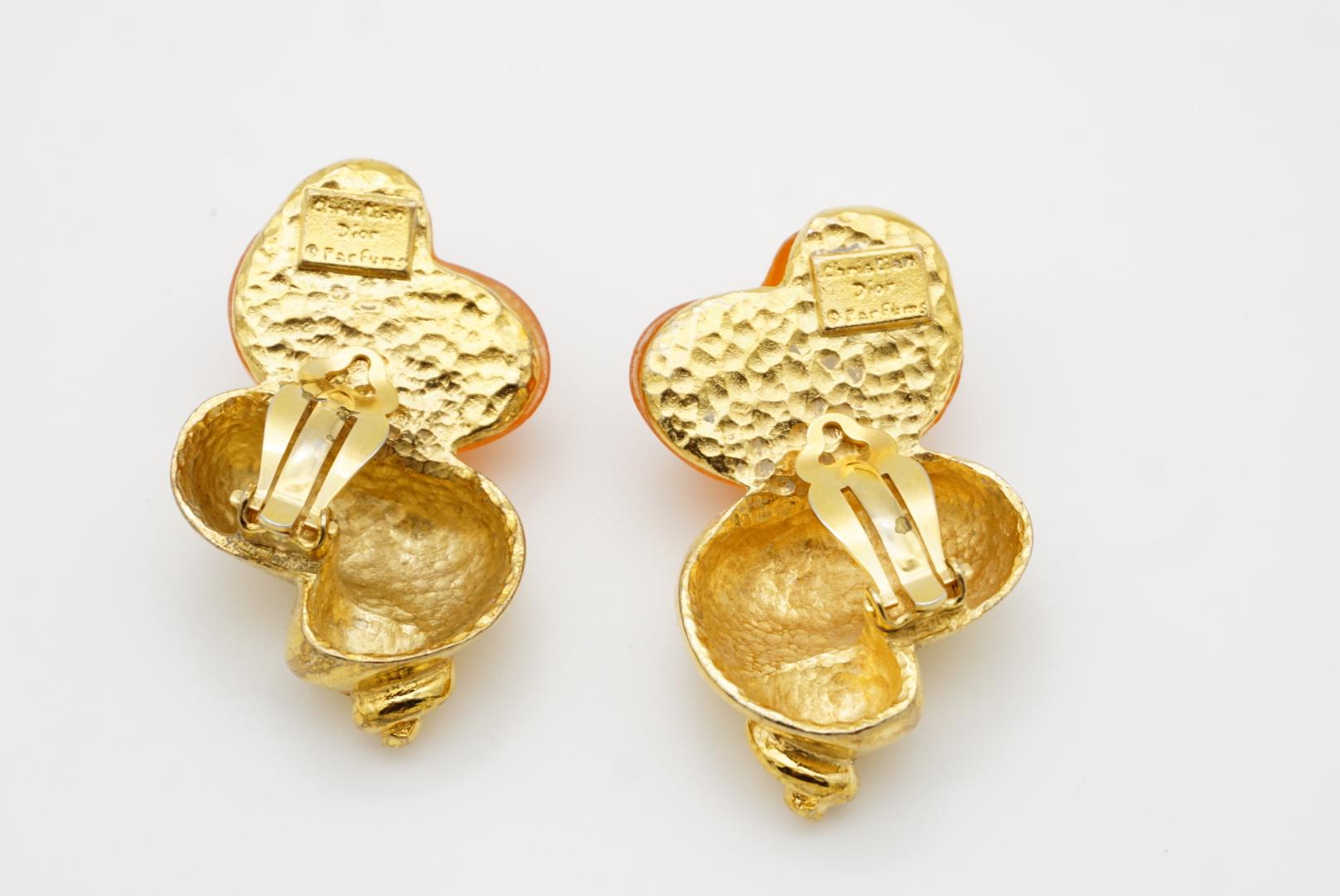 Christian Dior 1987 Robert Goossen Massive Orange Shell Torch Jelly Earrings 9