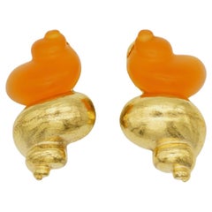 Christian Dior 1987 Robert Goossen Massive Orange Shell Torch Jelly Earrings