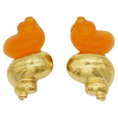 Christian Dior 1987 Robert Goossen Massive Orange Shell Torch Jelly Earrings