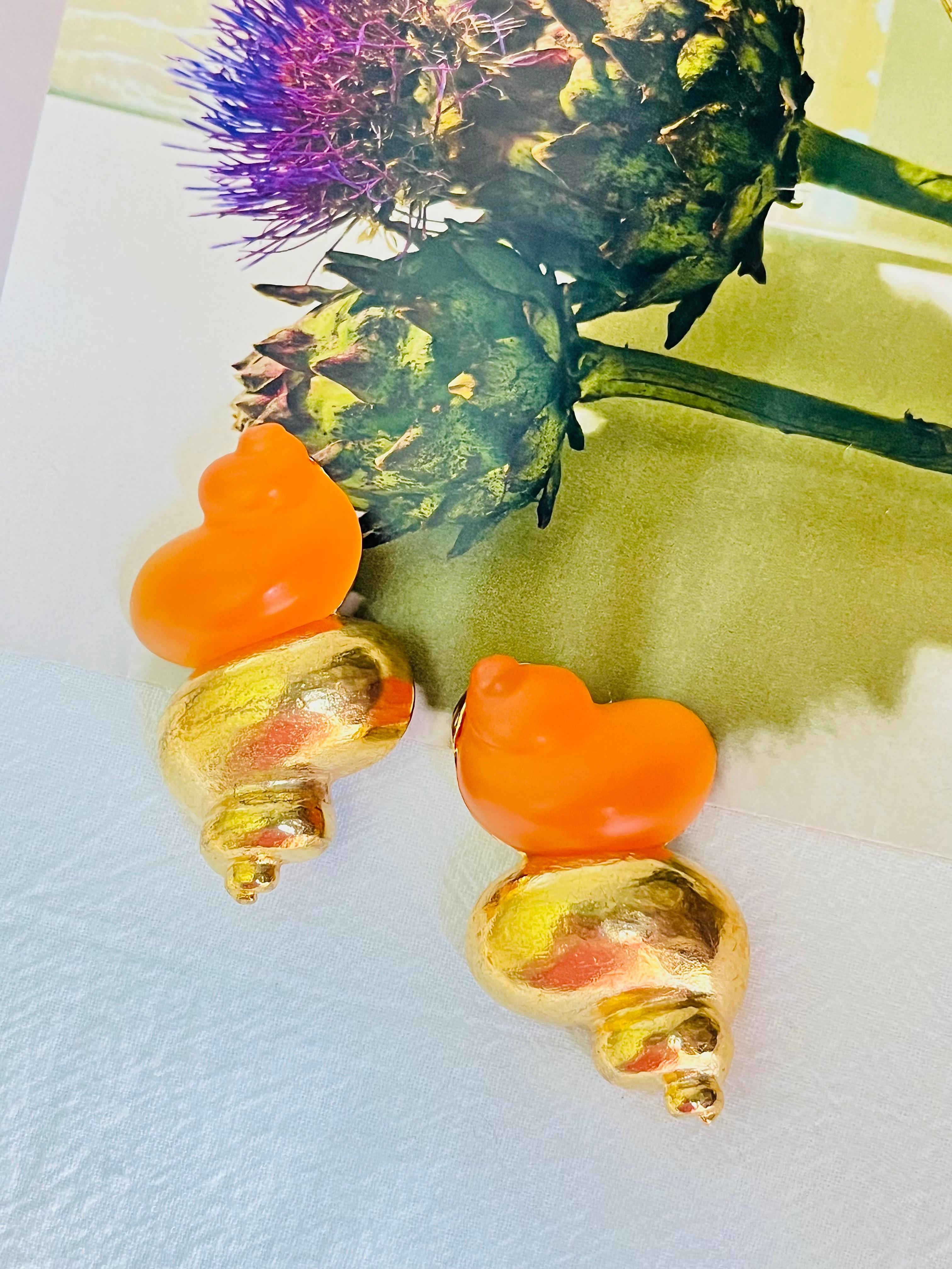 Art Nouveau Christian Dior 1987 Robert Goossen Massive Orange Shell Torch Jelly Earrings