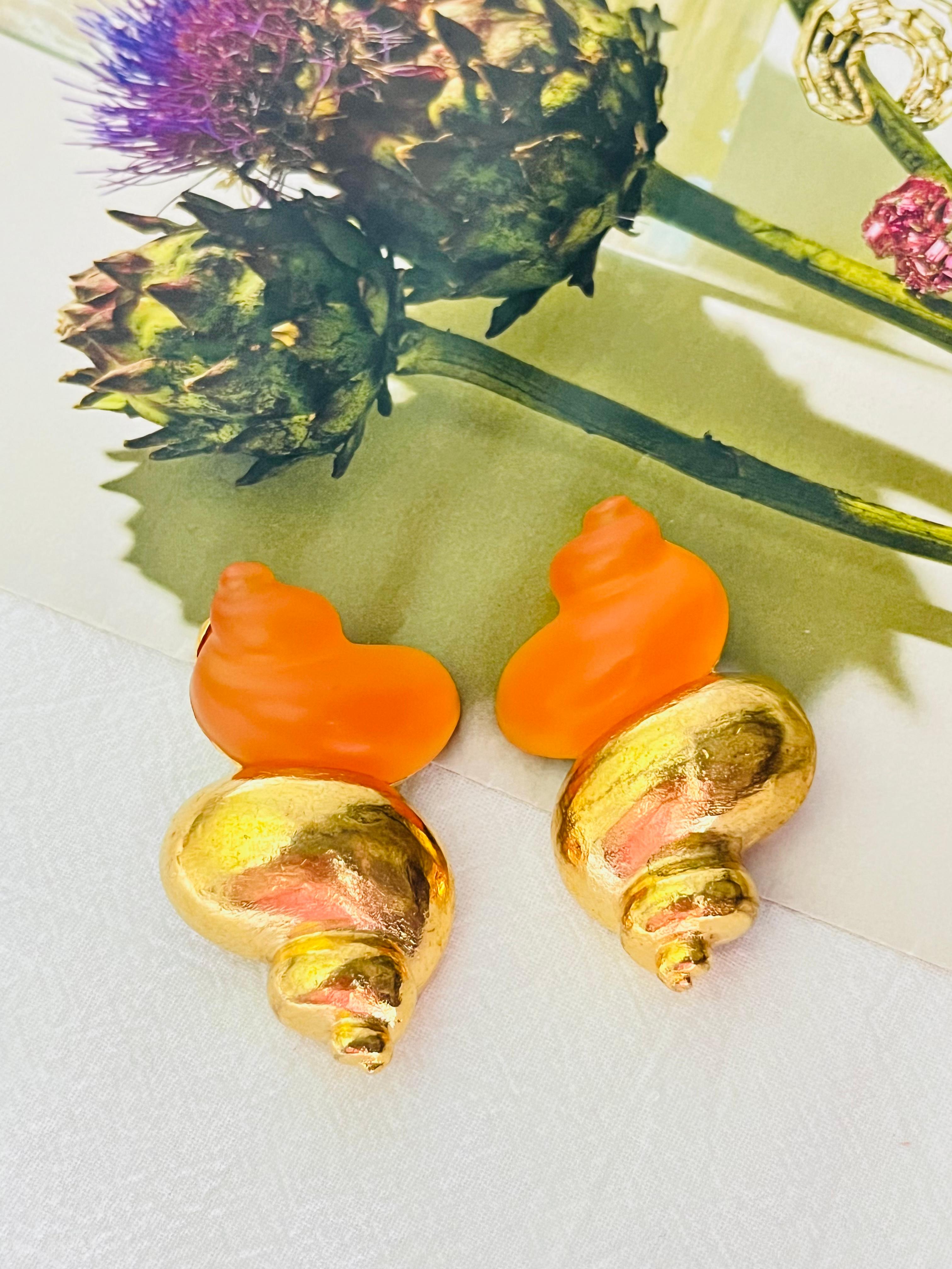 Christian Dior 1987 Robert Goossen Massive Orange Muschel-Torch Jelly-Ohrringe (Art déco) im Angebot