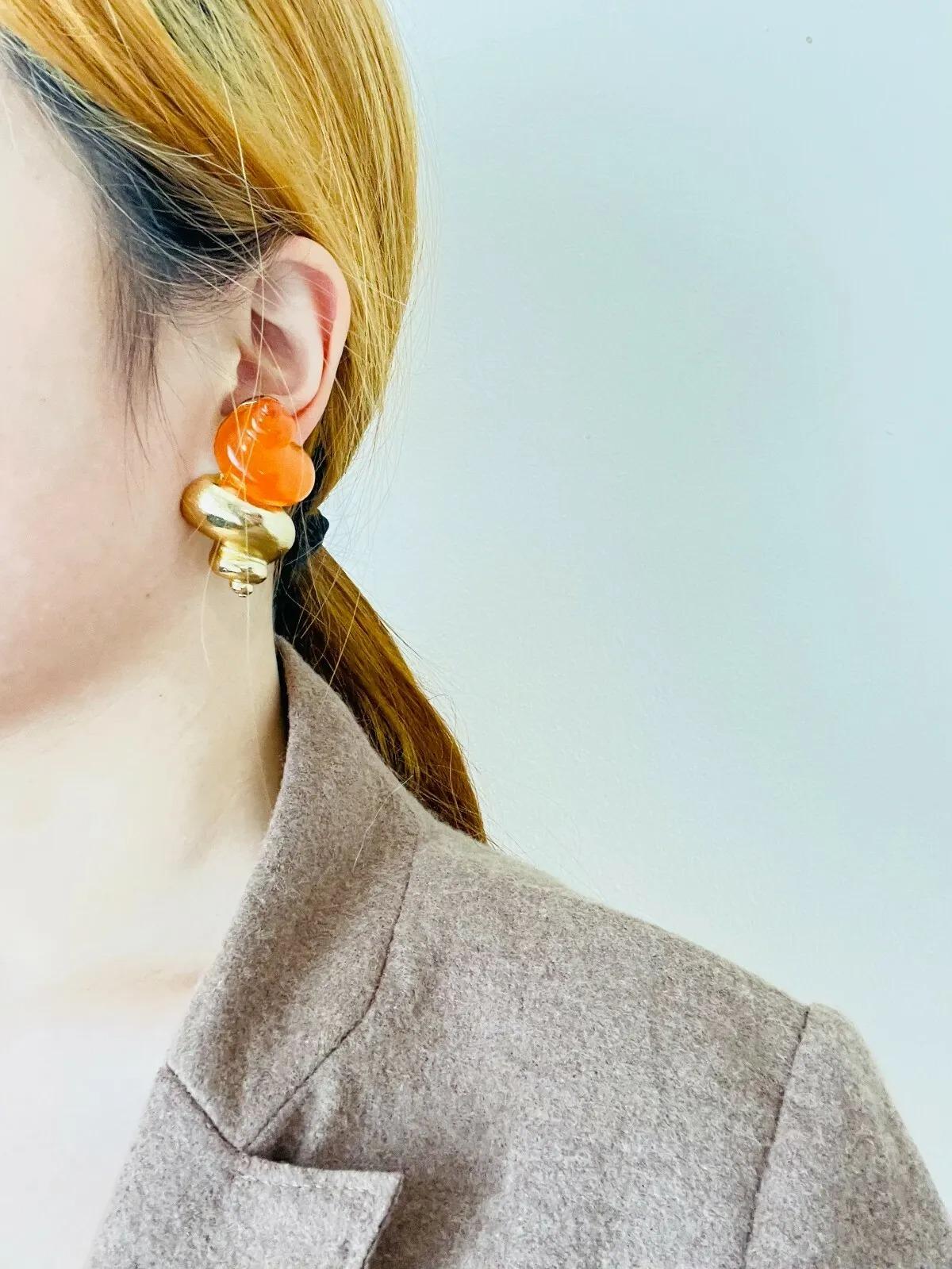Christian Dior 1987 Robert Goossen Massive Orange Muschel-Torch Jelly-Ohrringe im Angebot 2