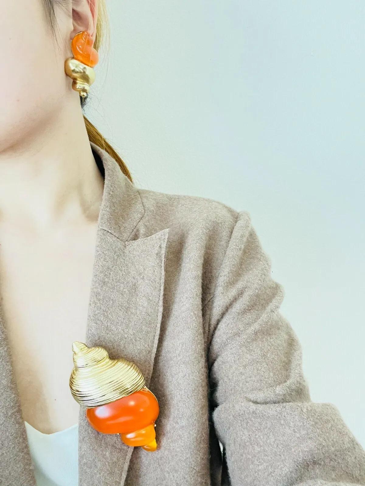 Christian Dior 1987 Robert Goossen Massive Orange Shell Torch Jelly Earrings 3