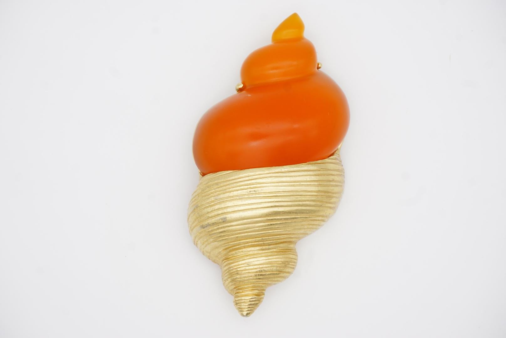 Christian Dior 1987 Robert Goossen Orange Muschelschale Conch Torch Jelly Belly Brosche 6