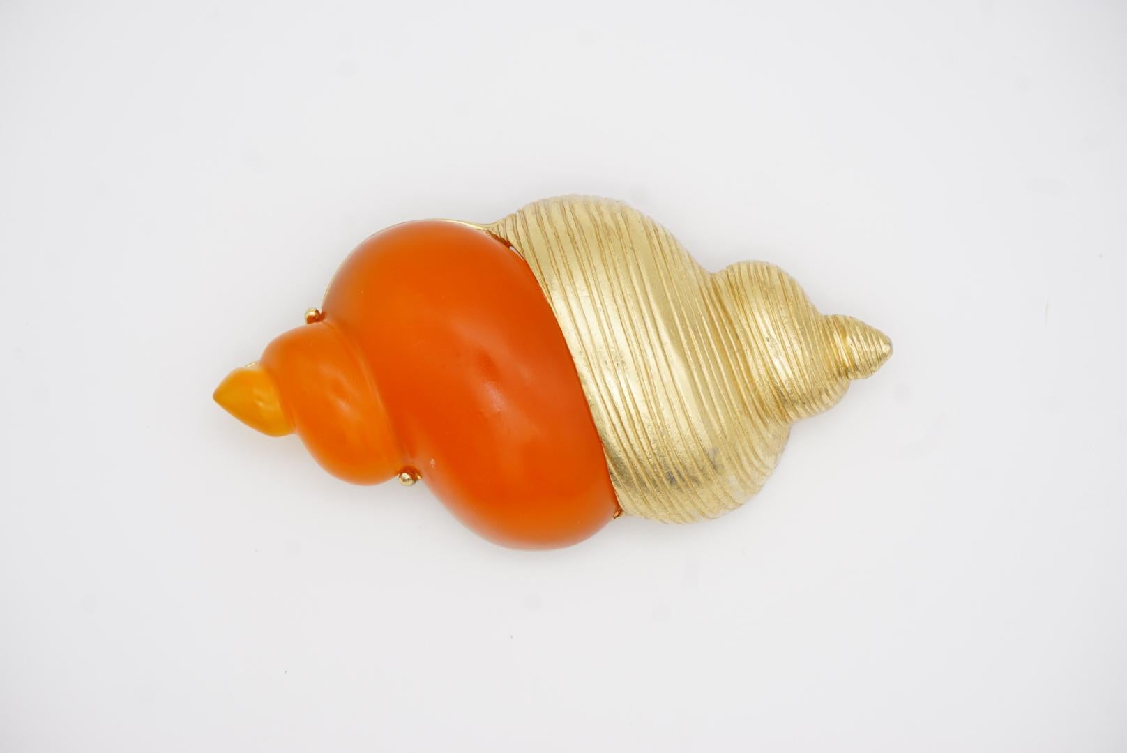 Christian Dior 1987 Robert Goossen Orange Muschelschale Conch Torch Jelly Belly Brosche 7