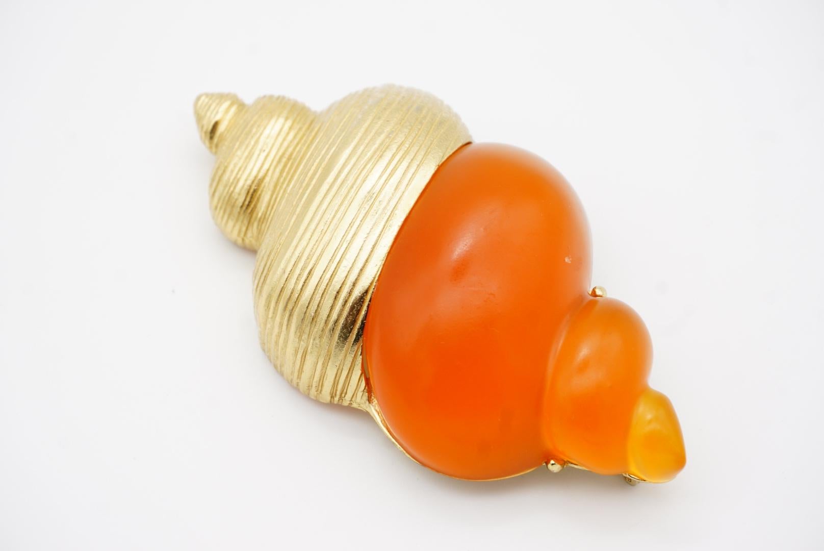 Christian Dior 1987 Robert Goossen Orange Muschelschale Conch Torch Jelly Belly Brosche 8