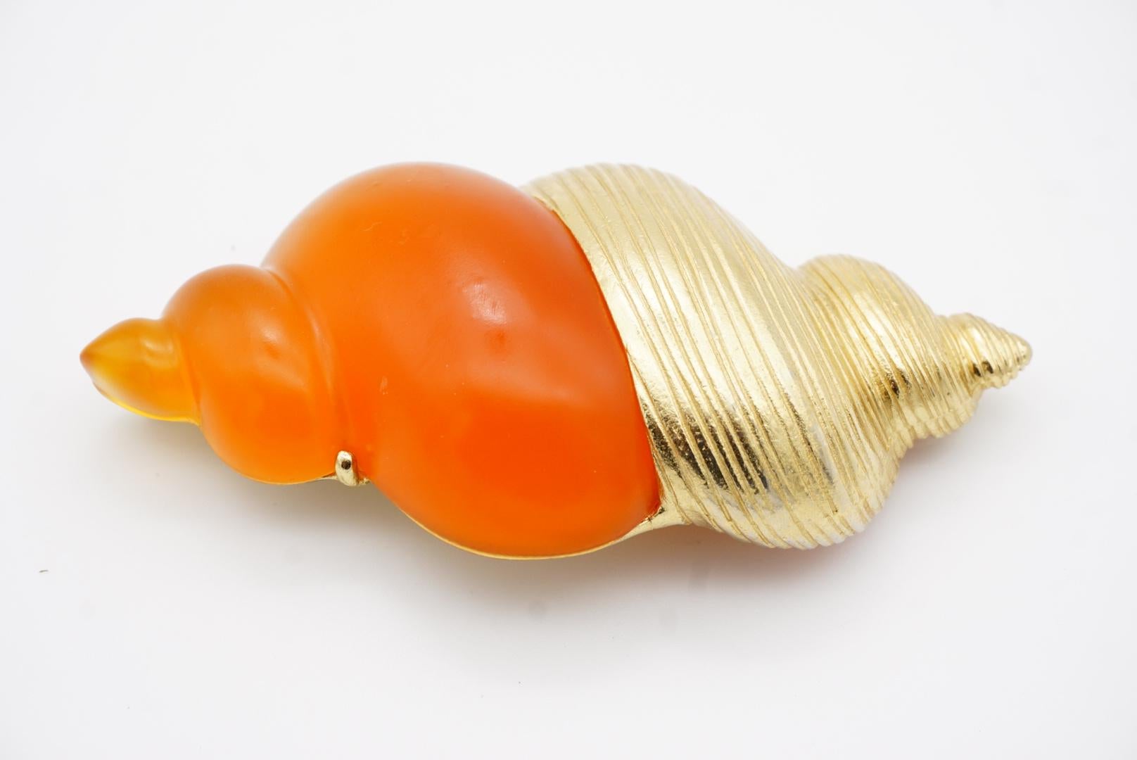 Christian Dior 1987 Robert Goossen Orange Muschelschale Conch Torch Jelly Belly Brosche 9