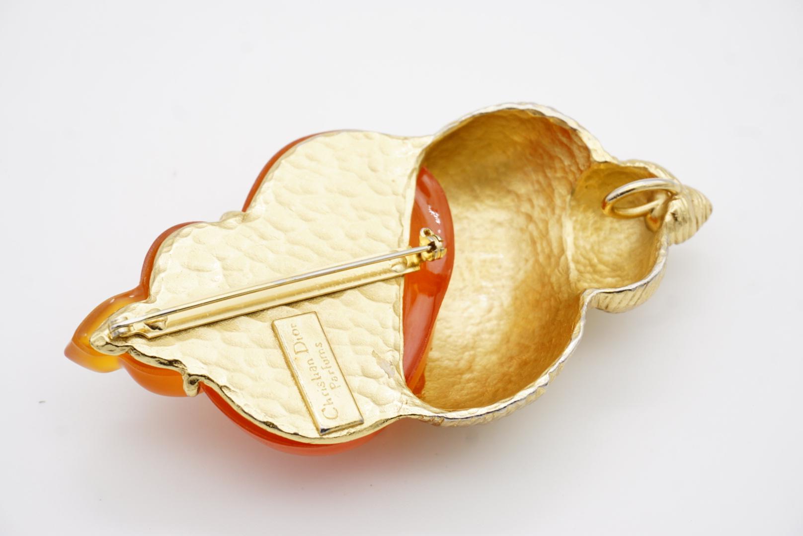 Christian Dior 1987 Robert Goossen Orange Muschelschale Conch Torch Jelly Belly Brosche 10