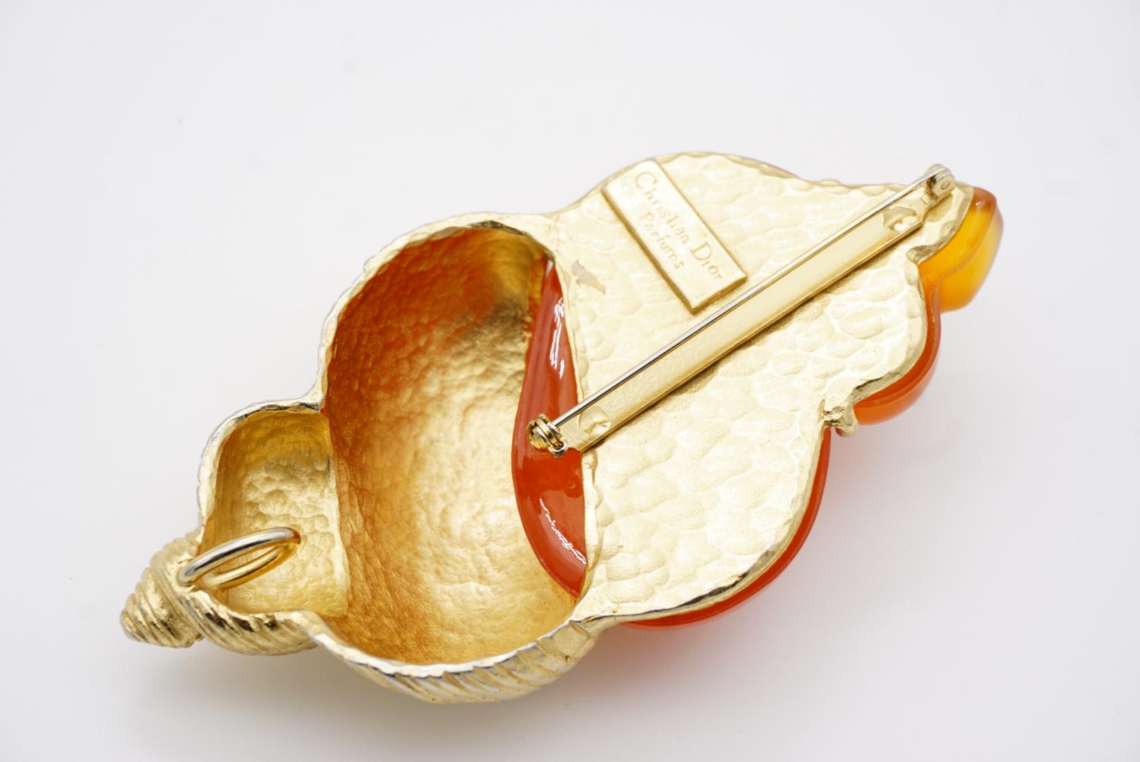 Christian Dior 1987 Robert Goossen Orange Muschelschale Conch Torch Jelly Belly Brosche 11