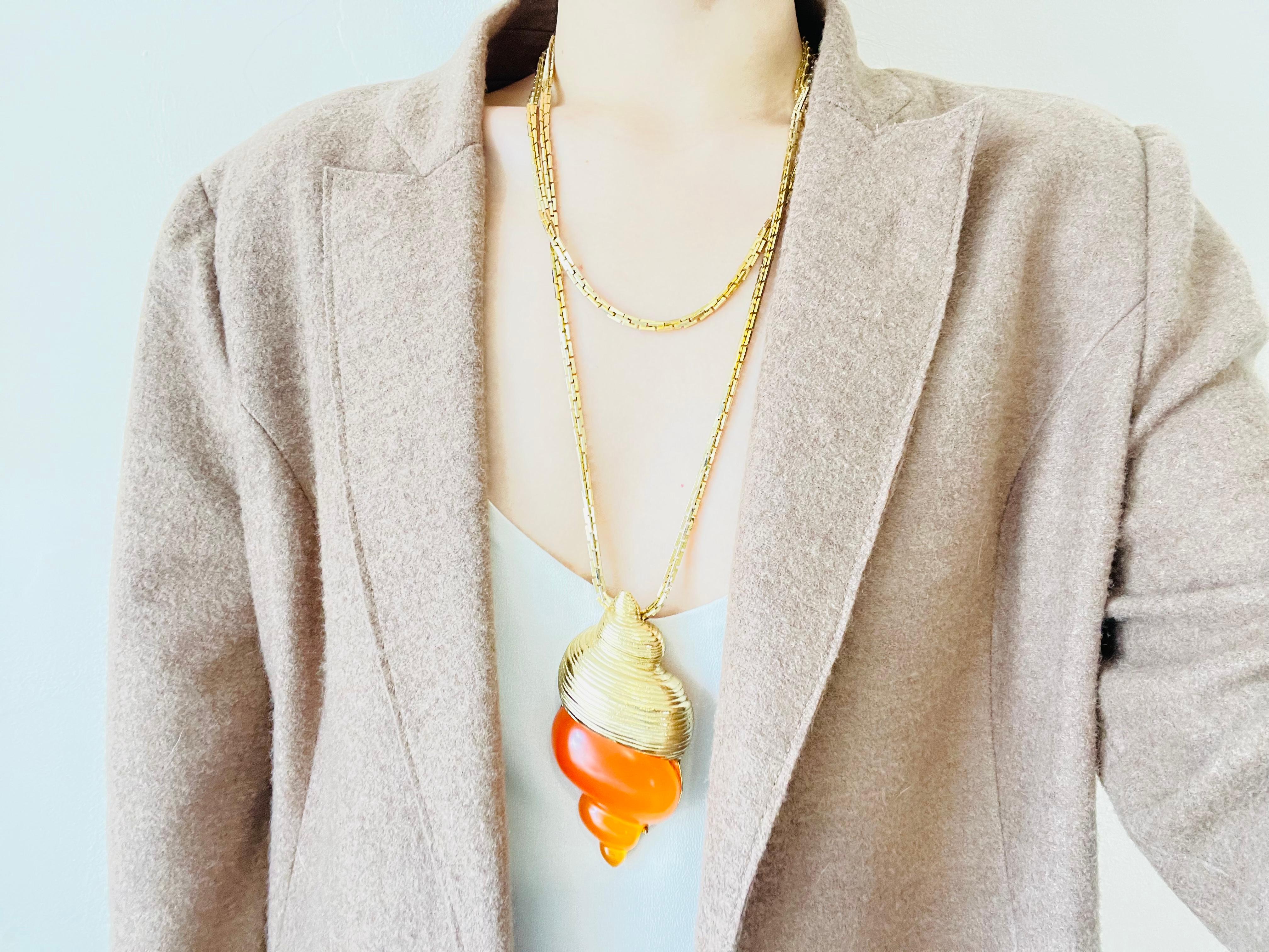 Christian Dior 1987 Robert Goossen Orange Muschelschale Conch Torch Jelly Belly Brosche 4