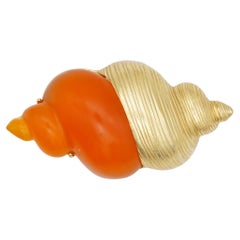 Vintage Christian Dior 1987 Robert Goossen Orange Shell Conch Torch Jelly Belly Brooch