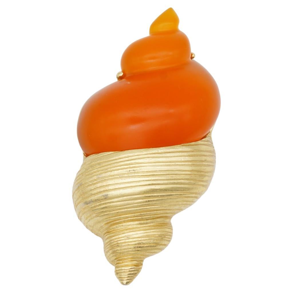 Christian Dior 1987 Robert Goossen Orange Shell Conch Torch Jelly Belly Brooch