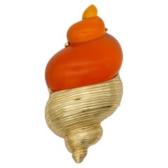 Christian Dior 1987 Robert Goossen Shell Conch Torch Jelly Belly Orange Brooch