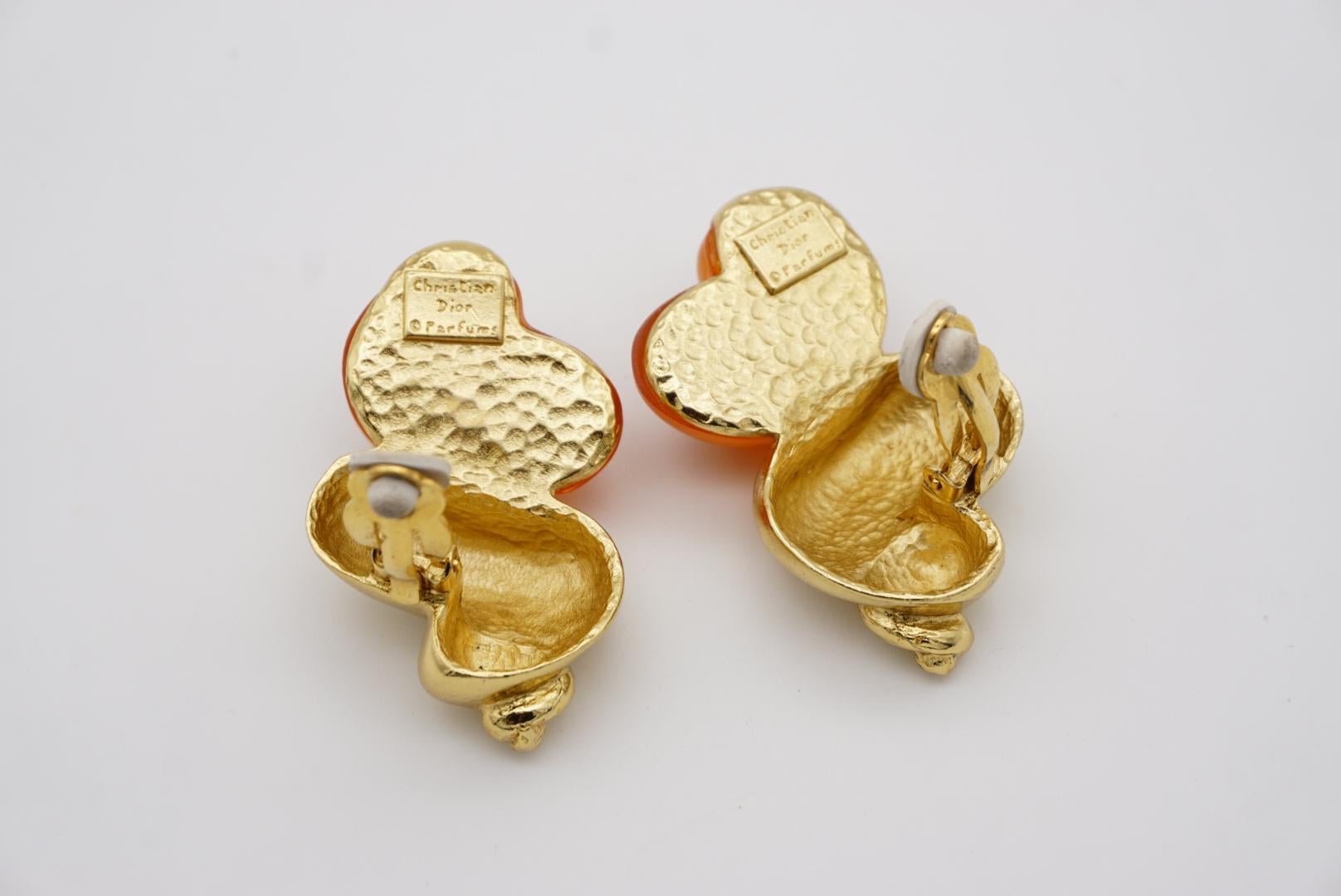 Christian Dior 1987 Robert Goossen Shell Conch Torch Jelly Orange Gold Earrings For Sale 5