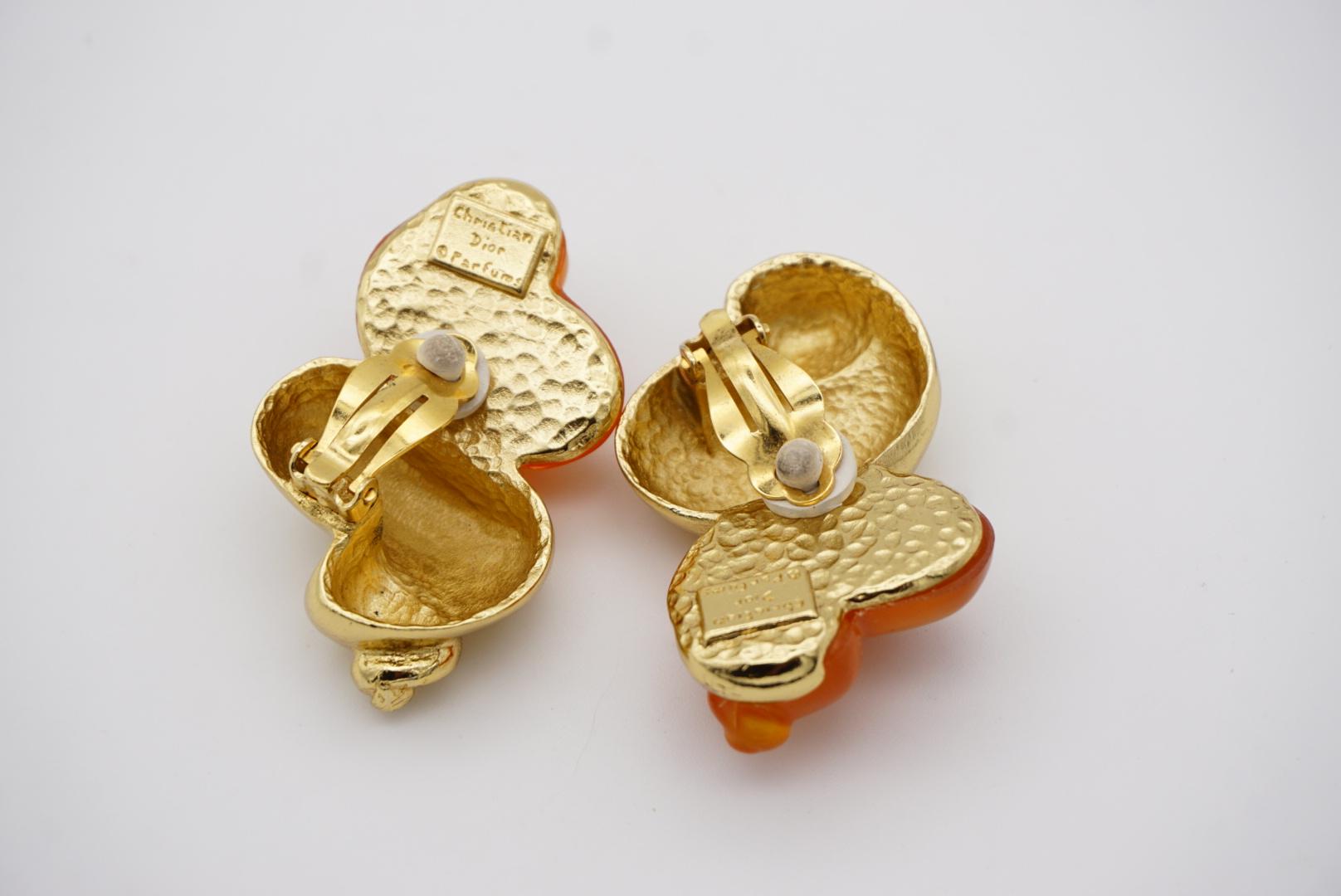 Christian Dior 1987 Robert Goossen Shell Conch Torch Jelly Orange Gold Earrings For Sale 6