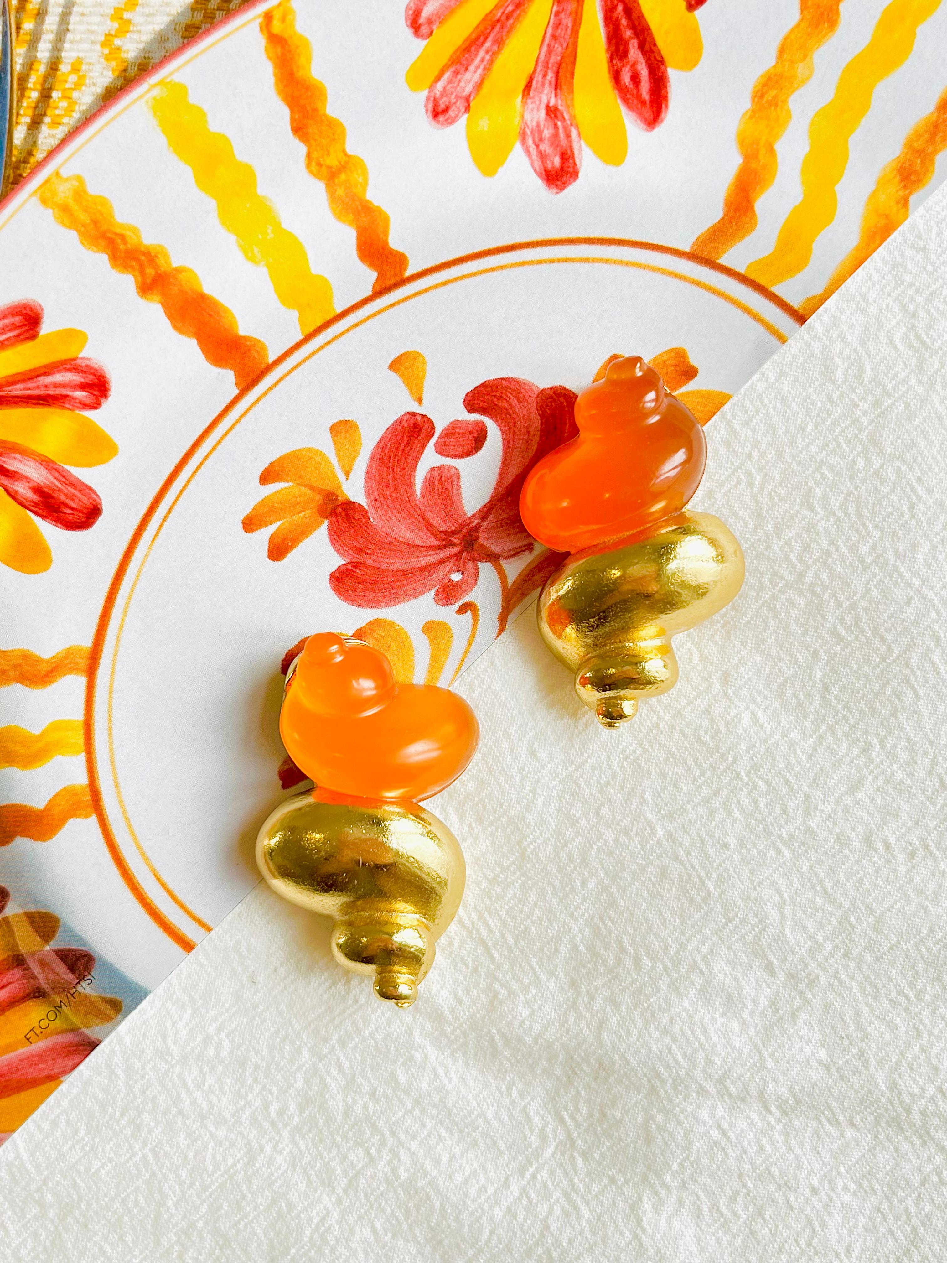 Art déco Robert Goossen, boucles d'oreilles en or orange Jelly Conch Torch de Christian Dior, 1987
